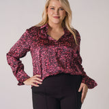 DARIA FRENCH CUFF SILK BLOUSE - Red Sequin - AMOUR781