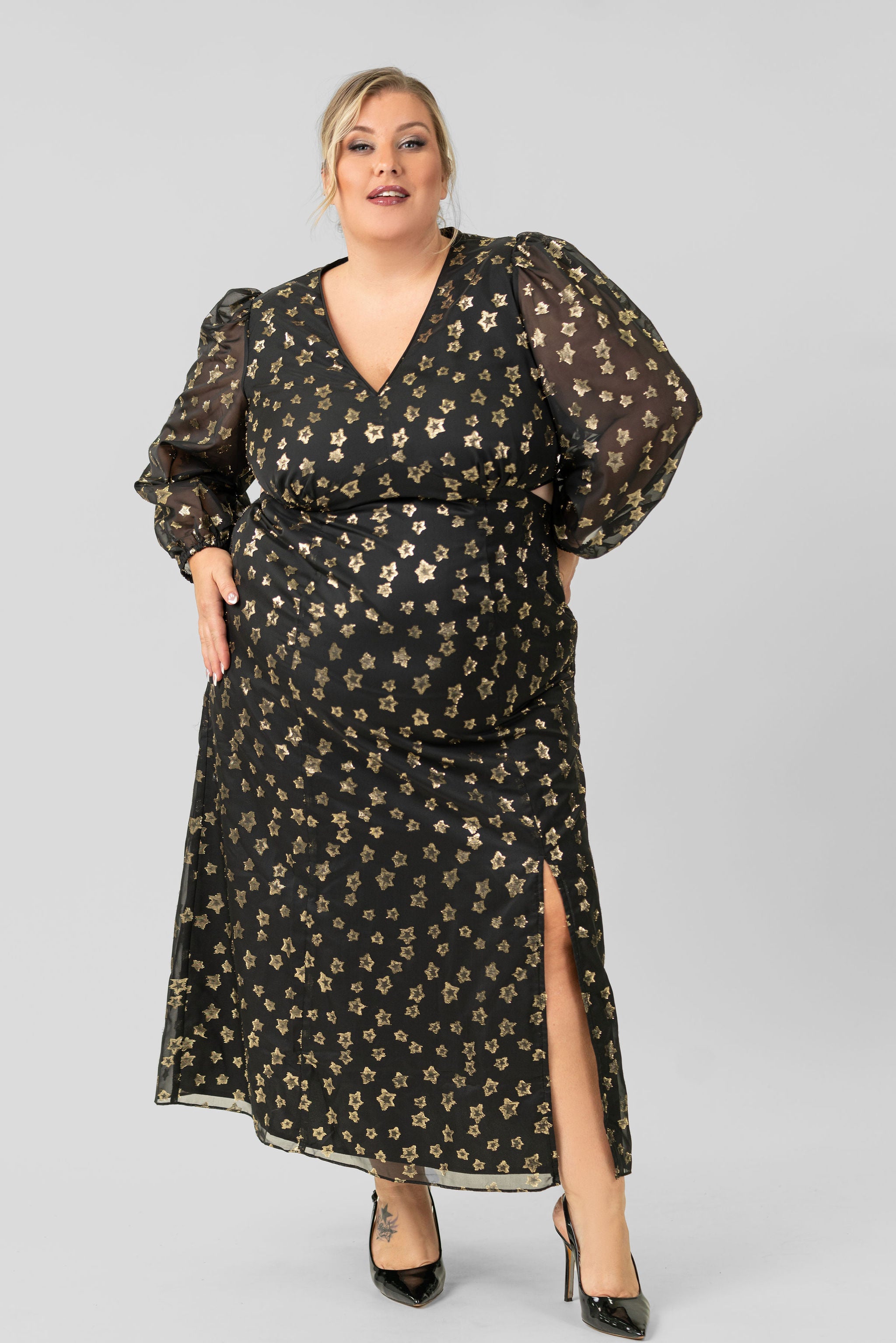 STARRY STARRY NIGHT DRESS, 24 / Black and Gold by Donna Morgan AMOUR781