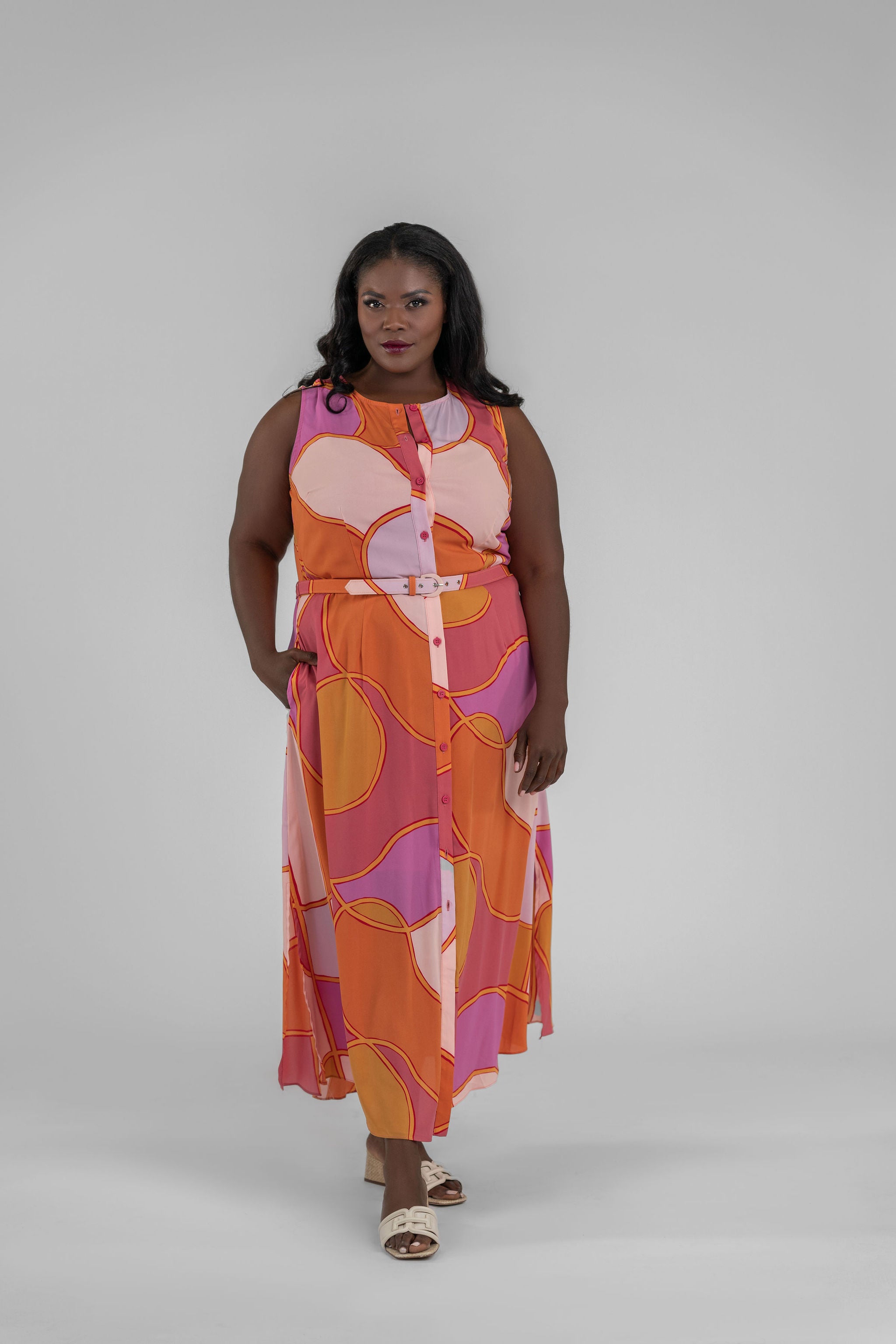 MIDI BUTTON DOWN DRESS plus-size - AMOUR781