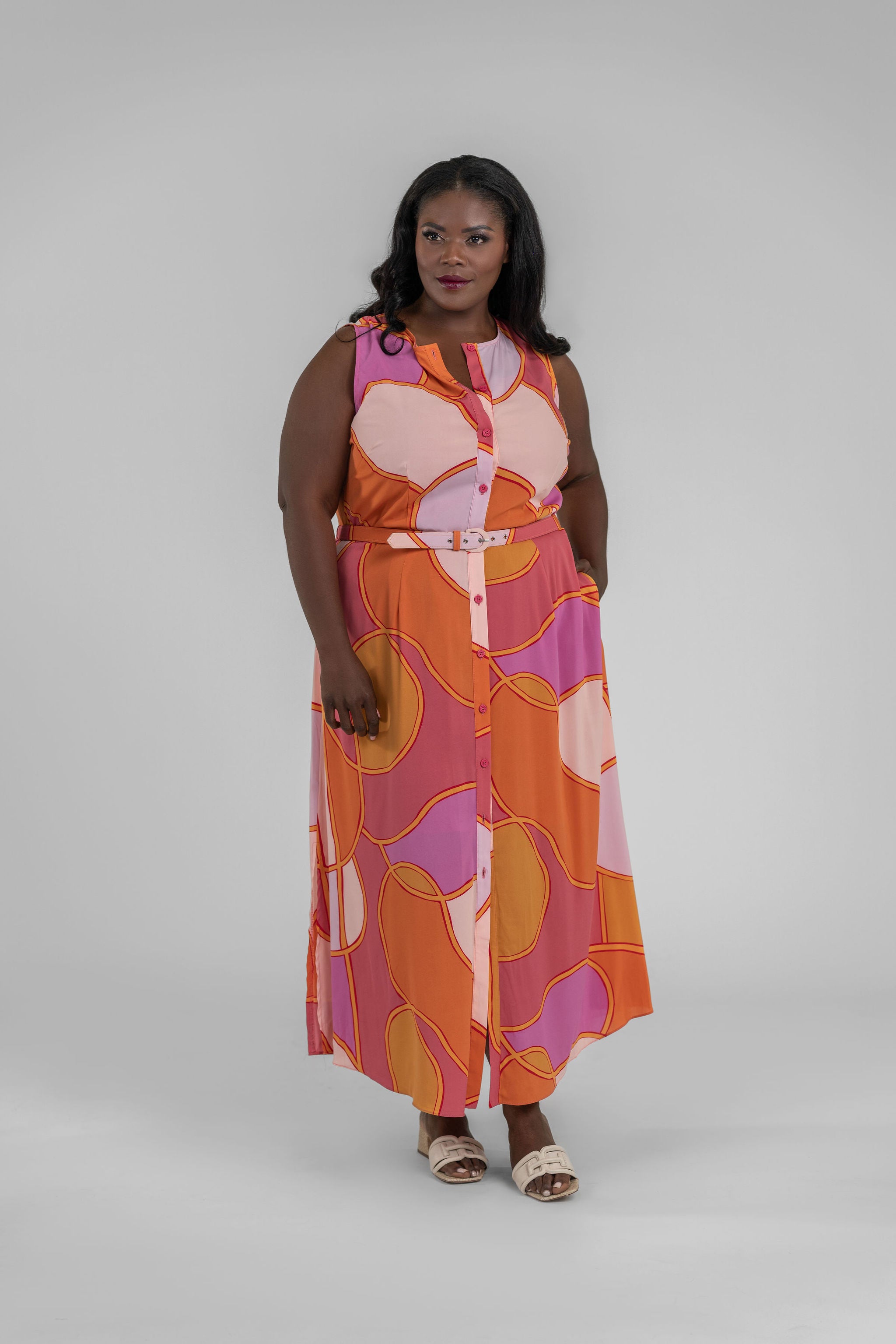 MIDI BUTTON DOWN DRESS plus-size - AMOUR781