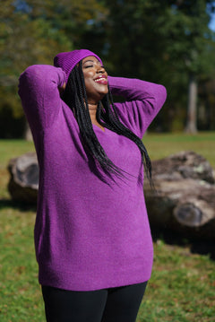 FLUFFY V-NECK LONG JUMPER plus-size - AMOUR781