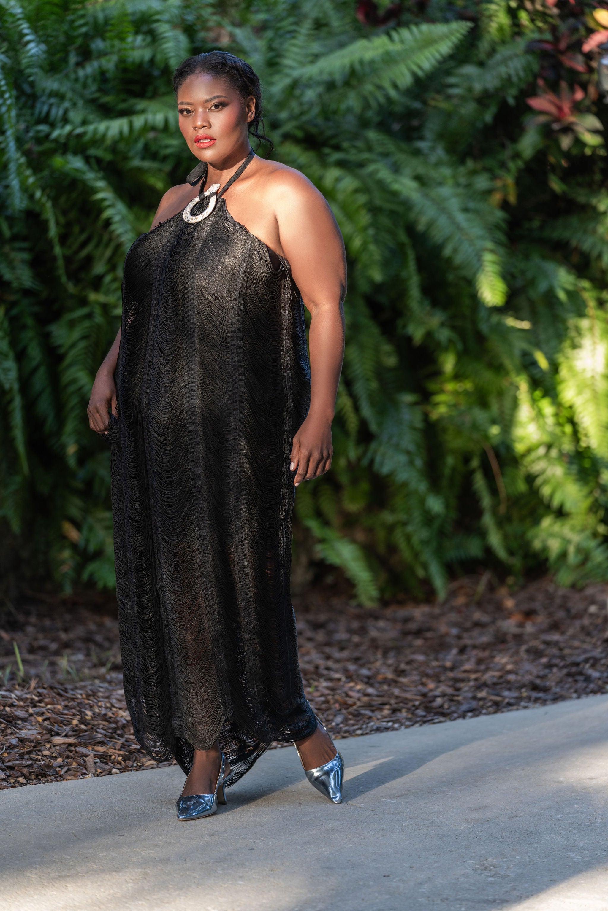 STRAPPY HALTER DRESS, 2X / Black by Adriana Contreras AMOUR781