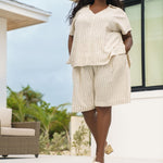 STRIPPED LINEN BLEND SHORTS plus-size - AMOUR781