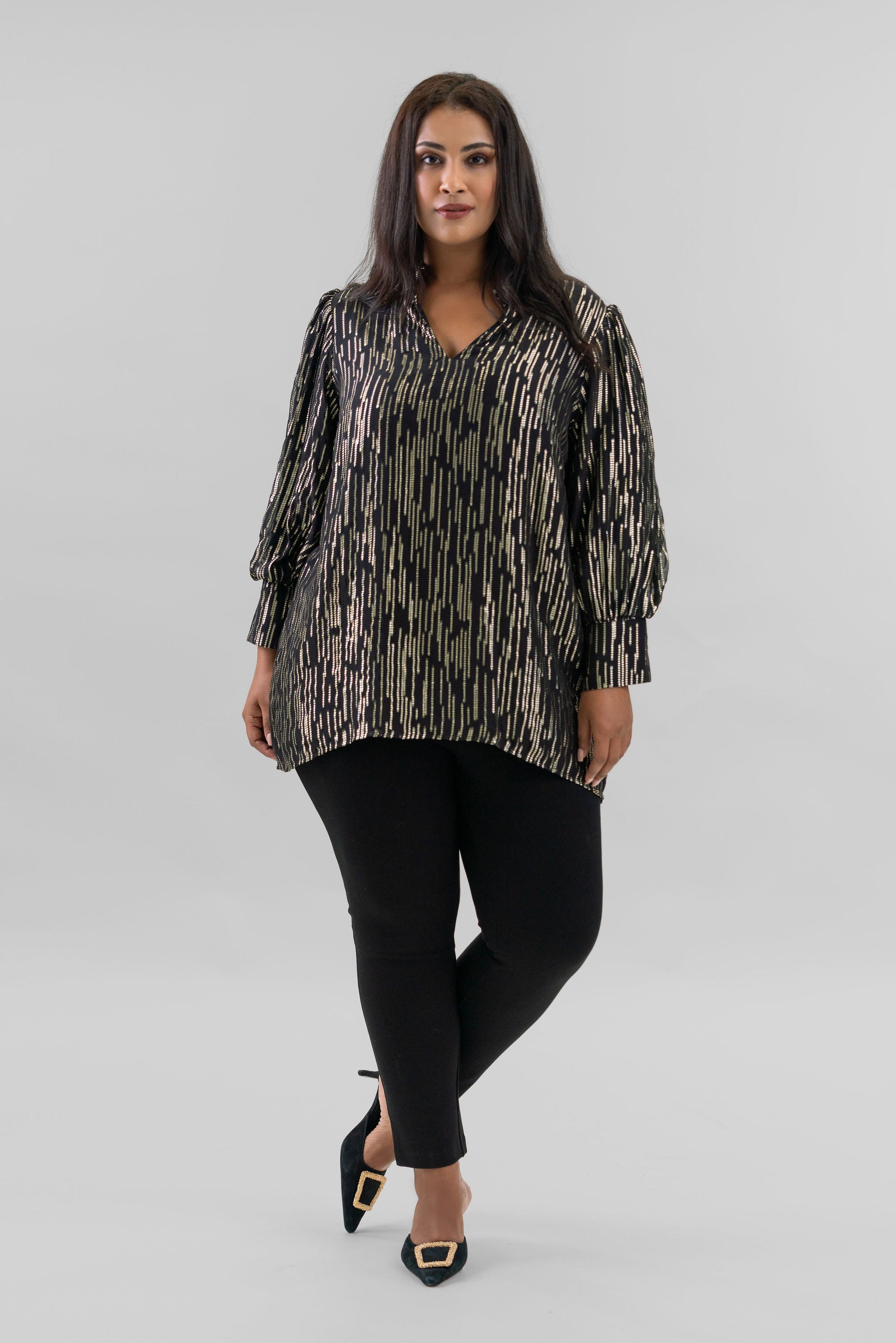 HAILEY LUREX STRIPE BLOUSE plus-size - AMOUR781
