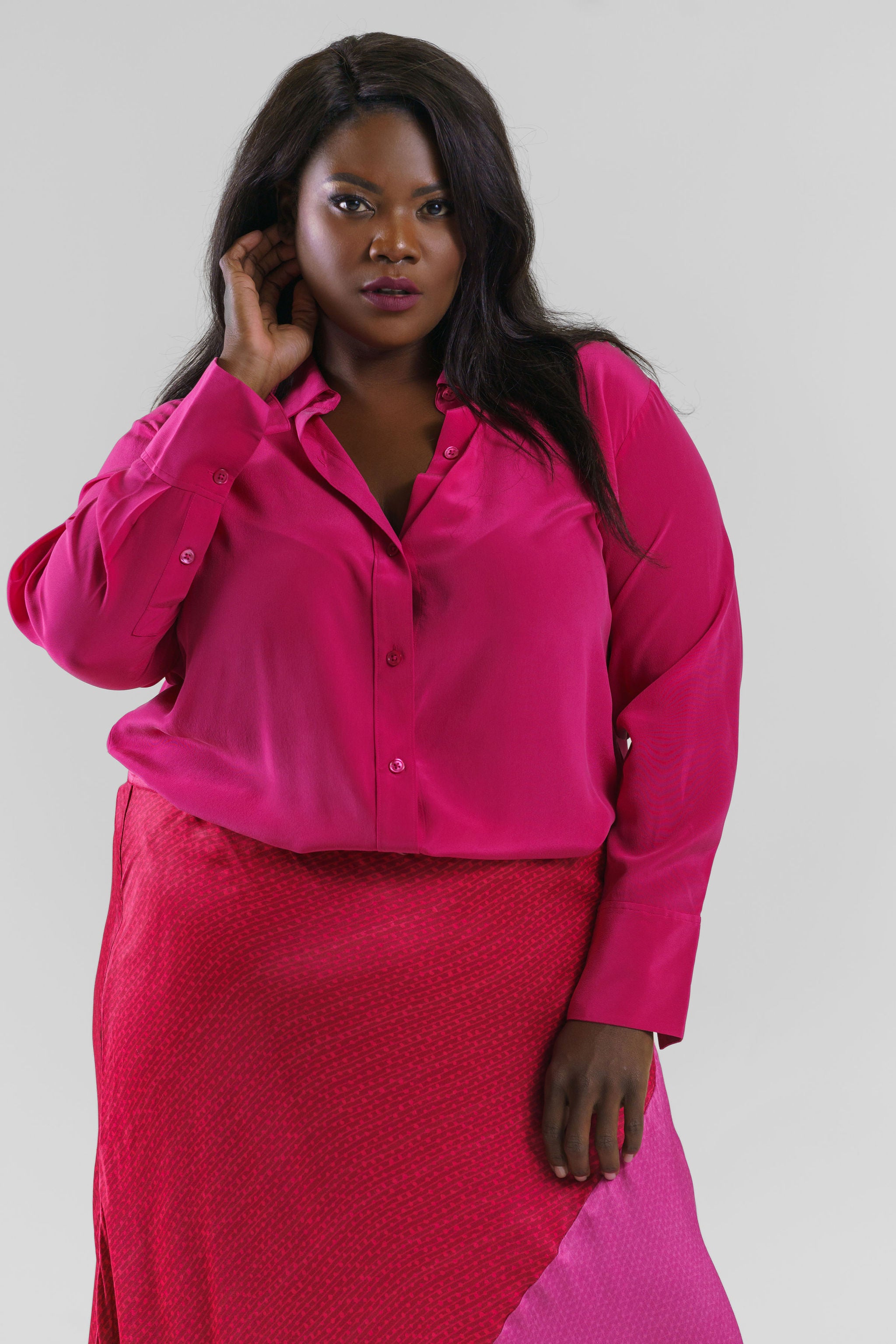 LEONA LONG SLEEVE SILK SHIRT plus-size - AMOUR781