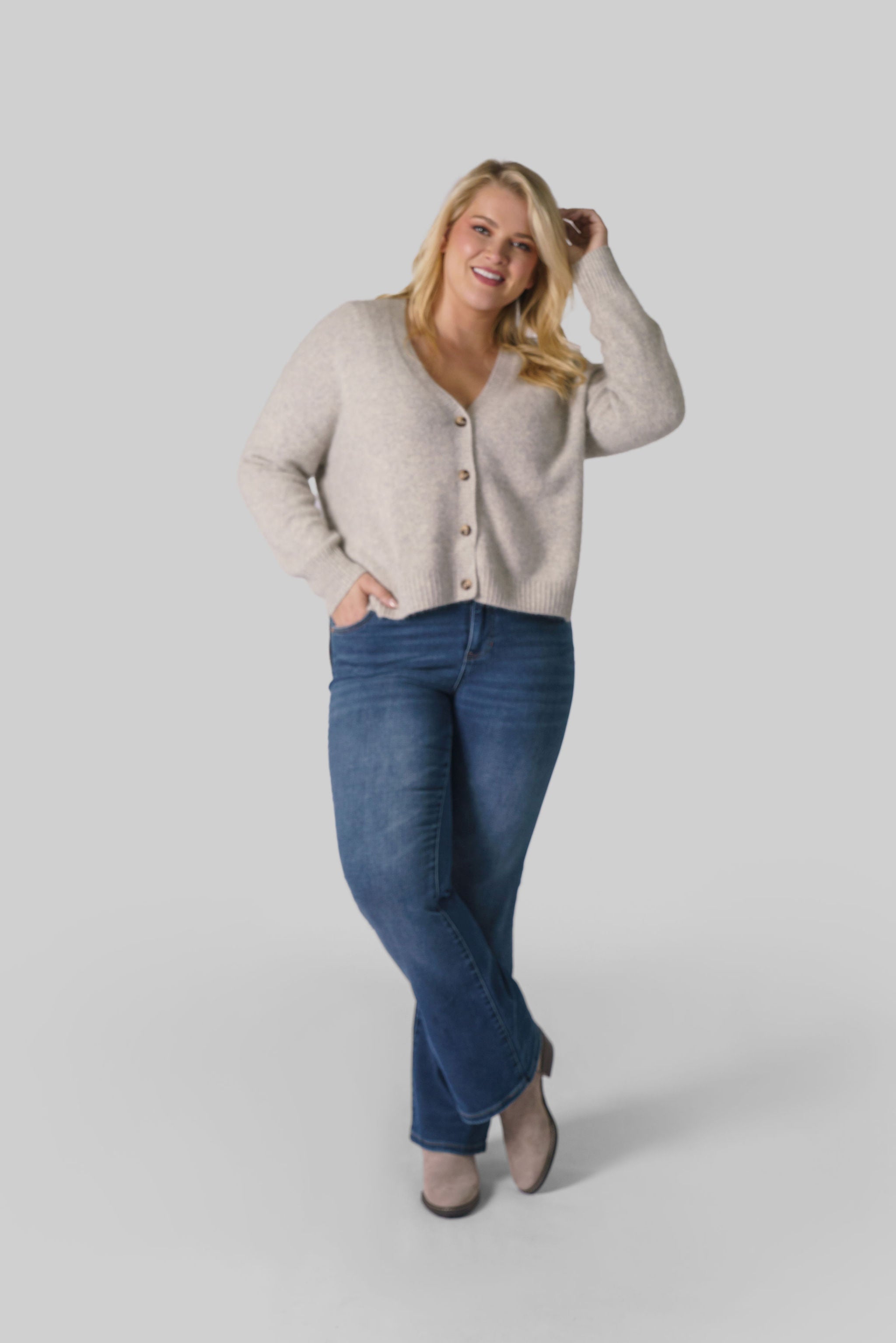 SIDE SLIT GRANDPA CARDIE plus-size - AMOUR781