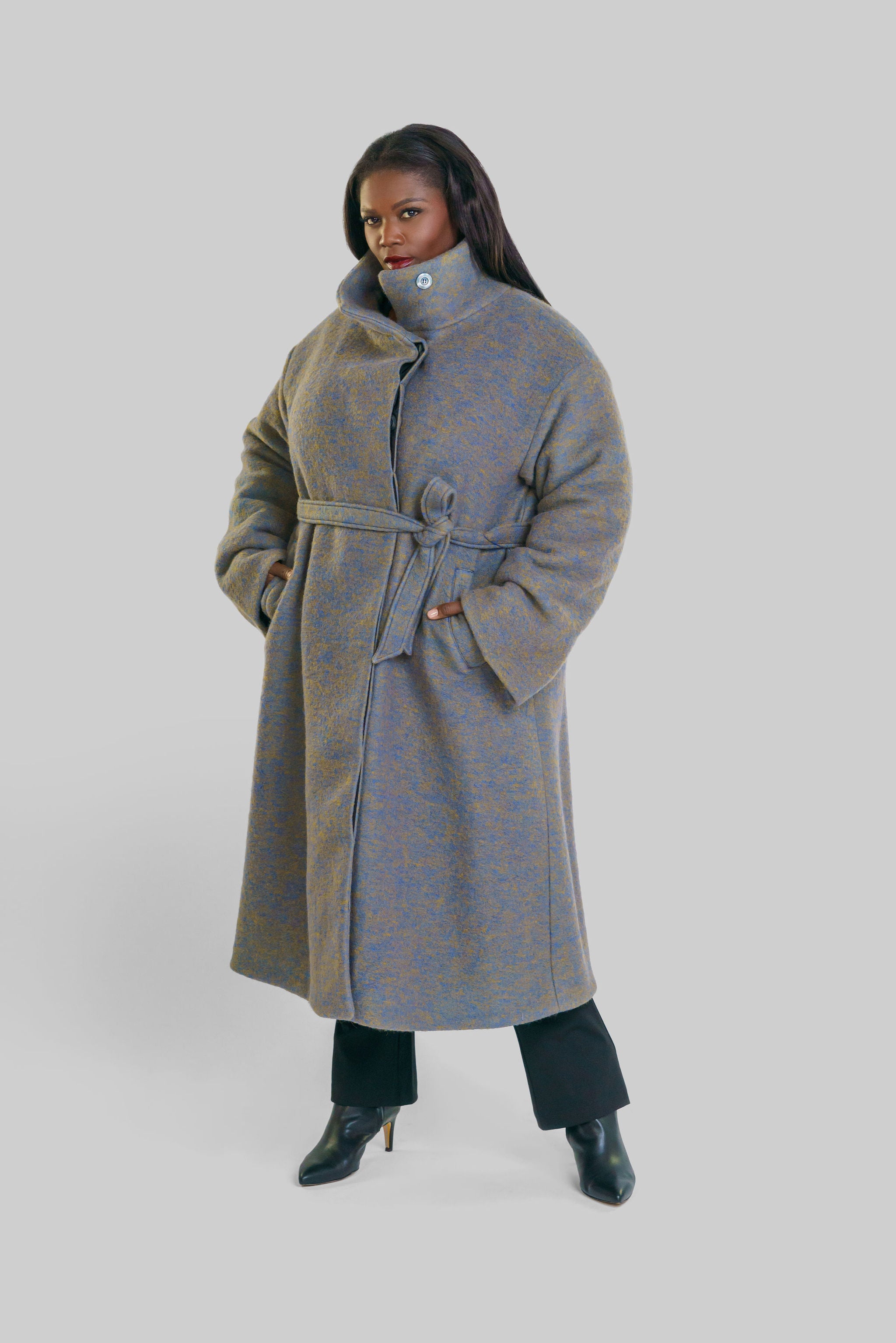 CHANGEANT WOOL MIX COAT with COLLAR plus-size - AMOUR781