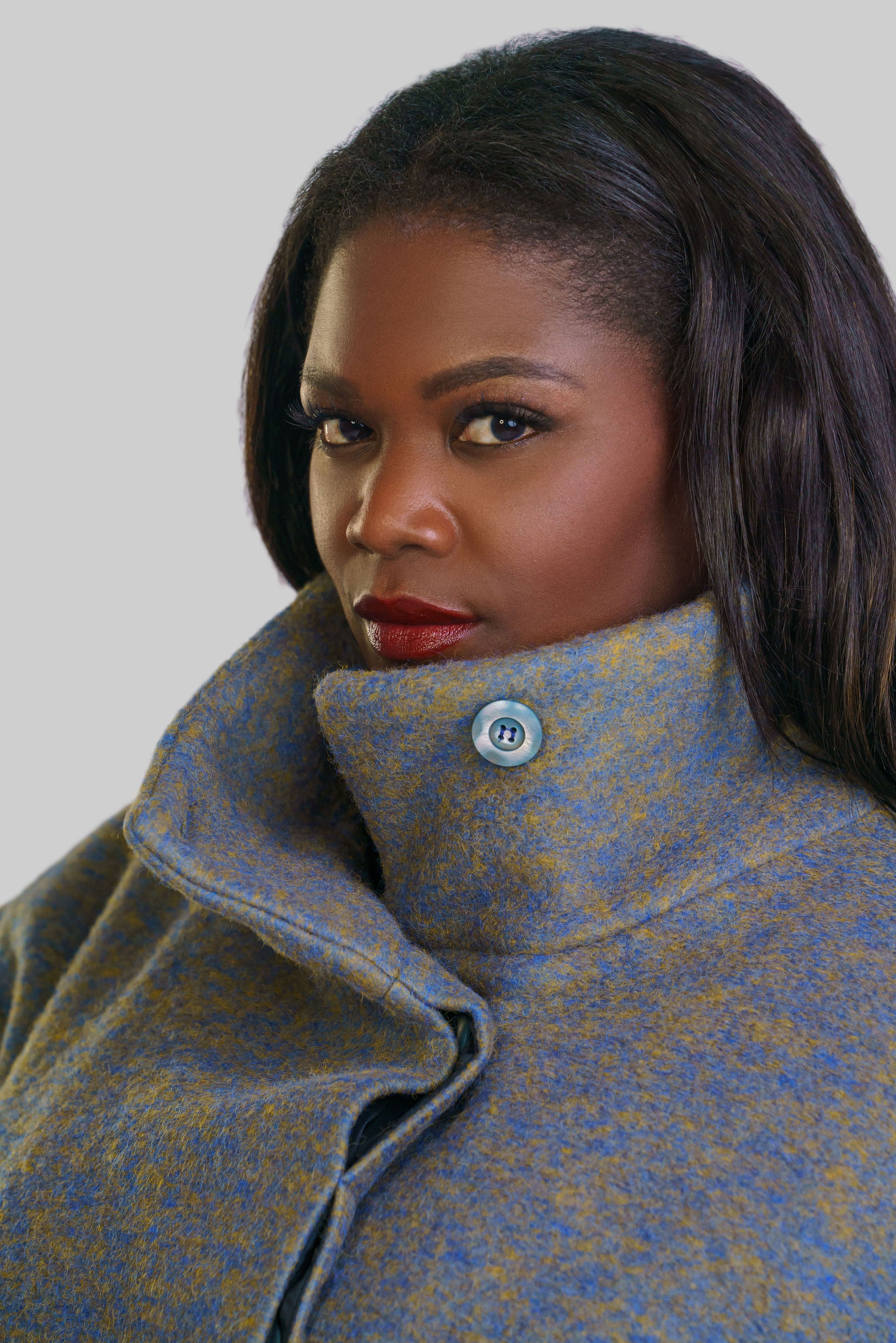 CHANGEANT WOOL MIX COAT with COLLAR plus-size - AMOUR781