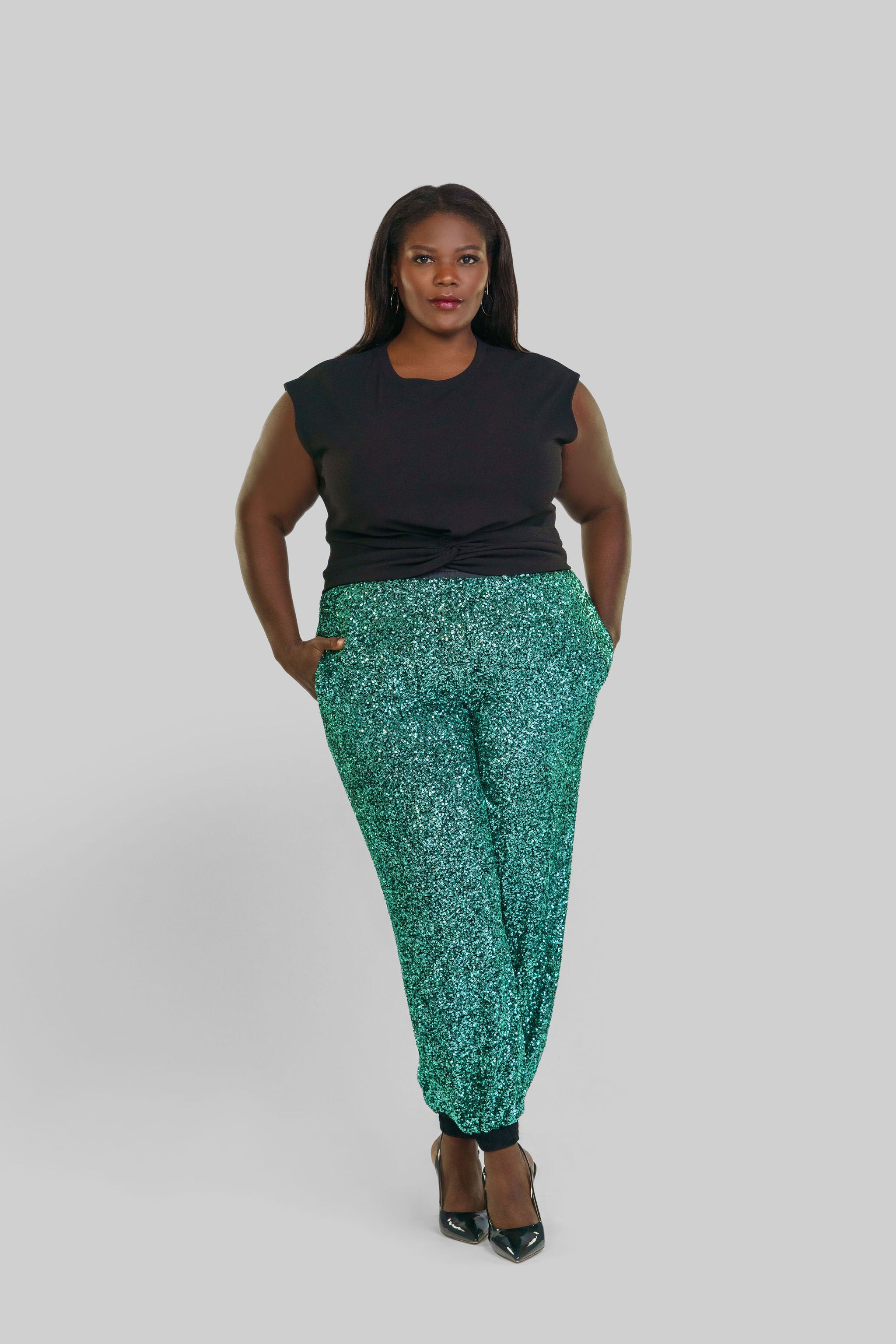 SEQUIN GREEN JOGGERS plus-size - AMOUR781