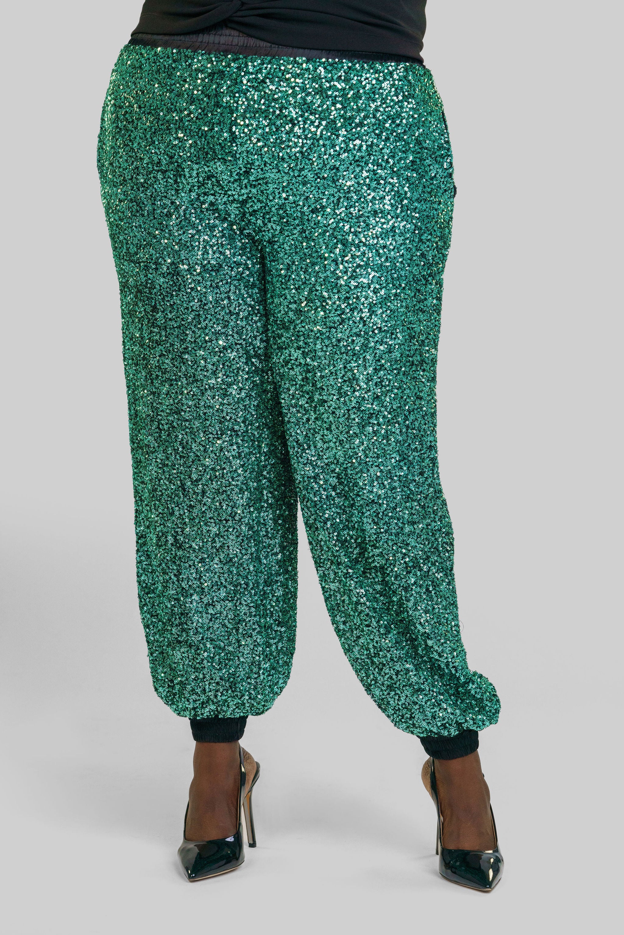 SEQUIN GREEN JOGGERS plus-size - AMOUR781