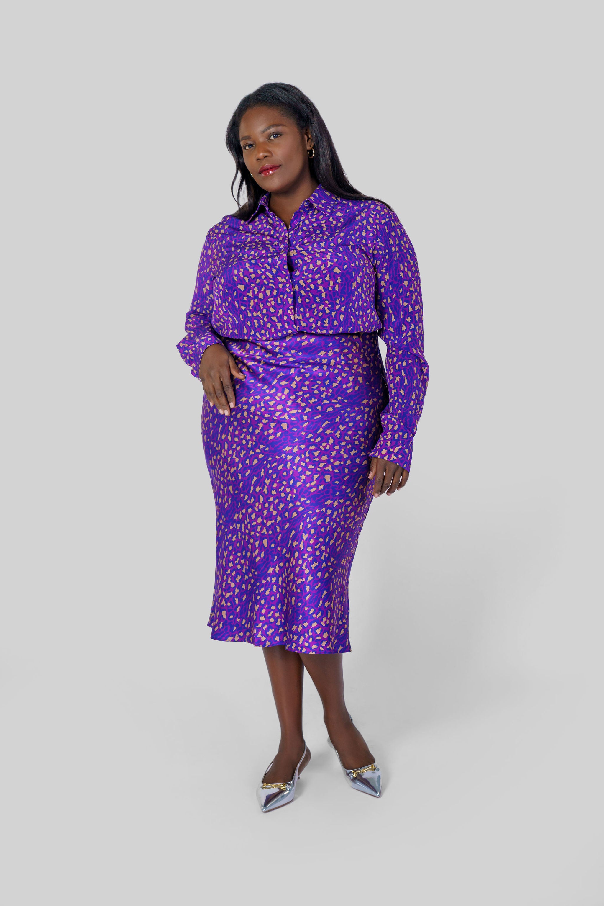 SIENA SLIP SKIRT - Purple Leopard plus-size - AMOUR781