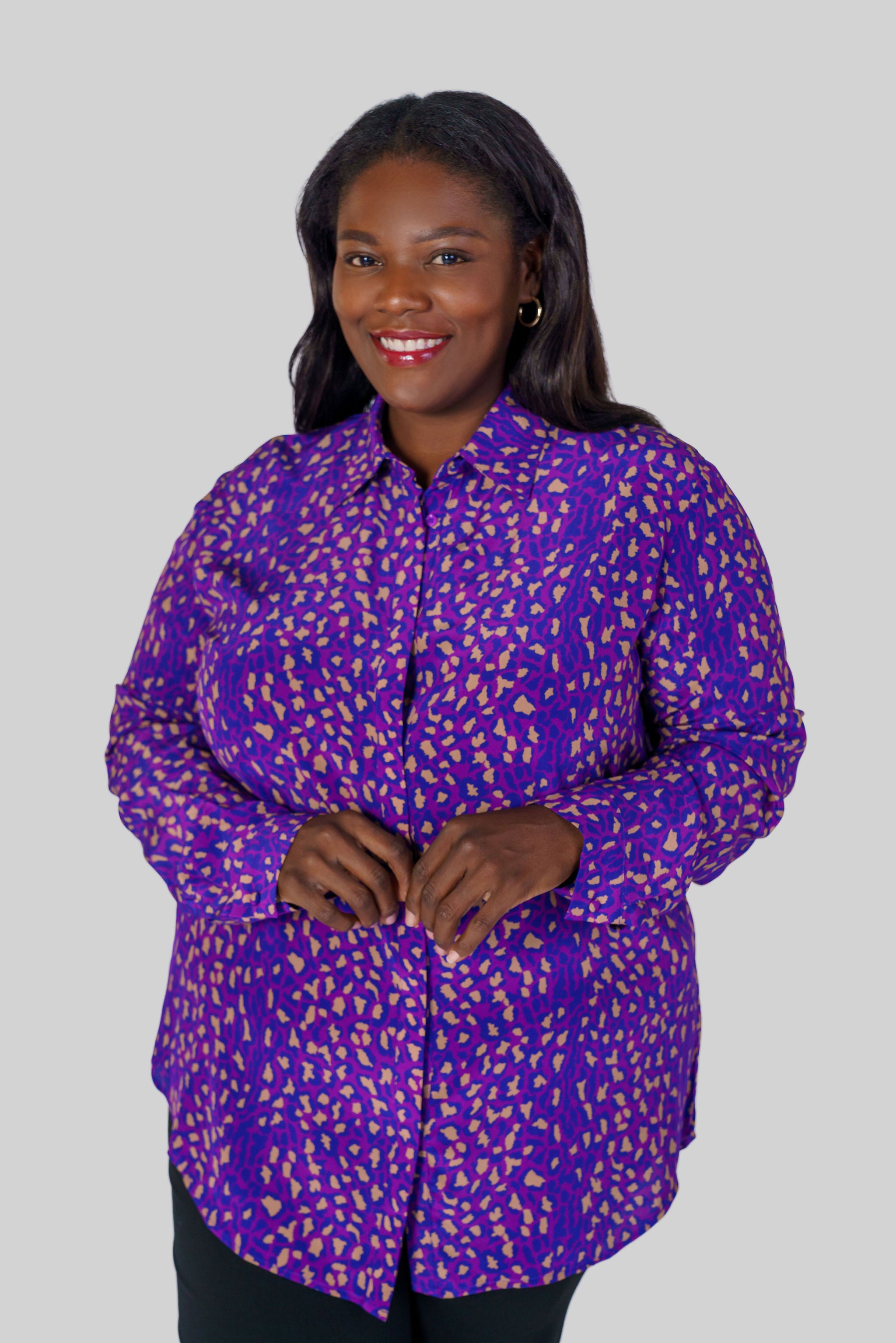 SOPHIE BLOUSE - Purple Leopard plus-size - AMOUR781