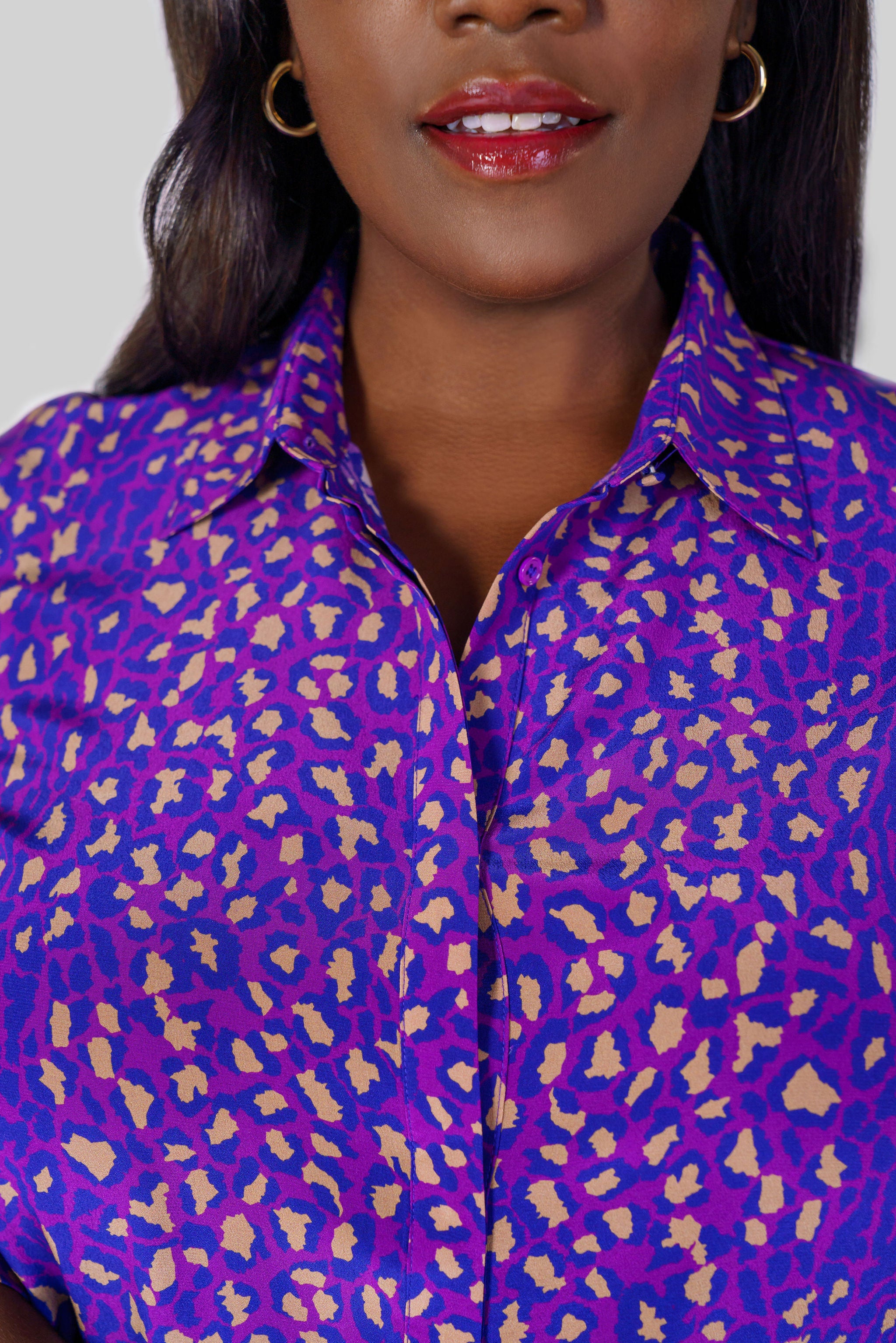 SOPHIE BLOUSE - Purple Leopard plus-size - AMOUR781