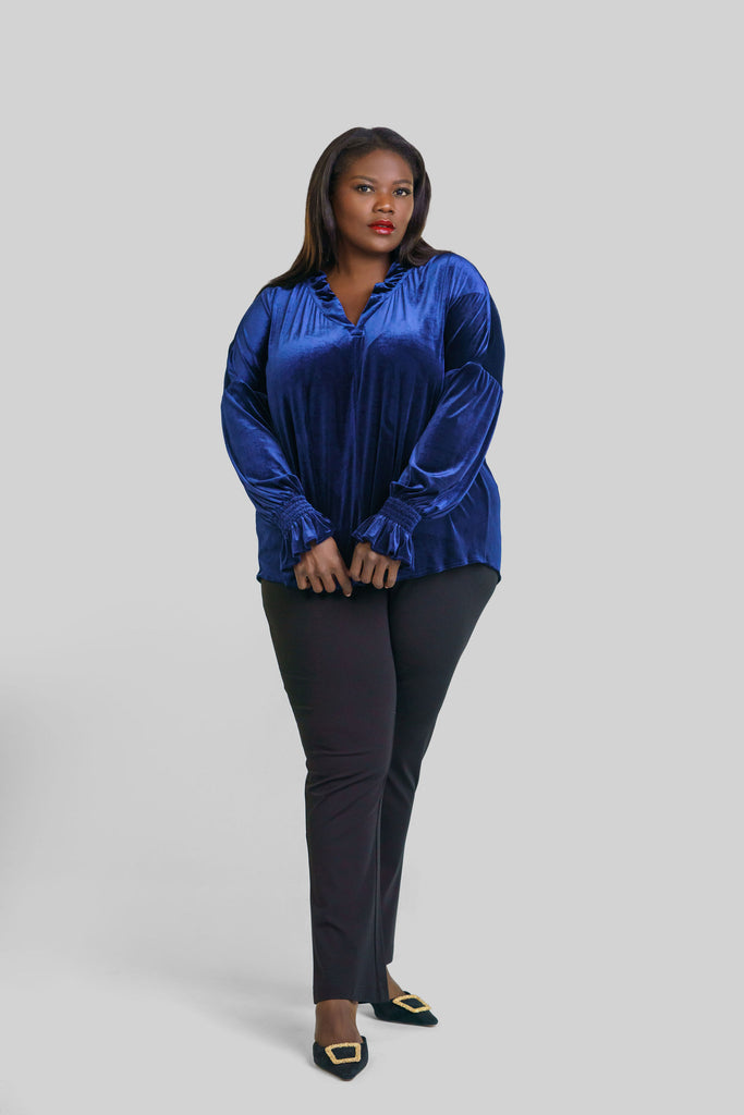 LONG SLEEVE CROSBY TOP in WHISPER WEIGHT VELVET - AMOUR781