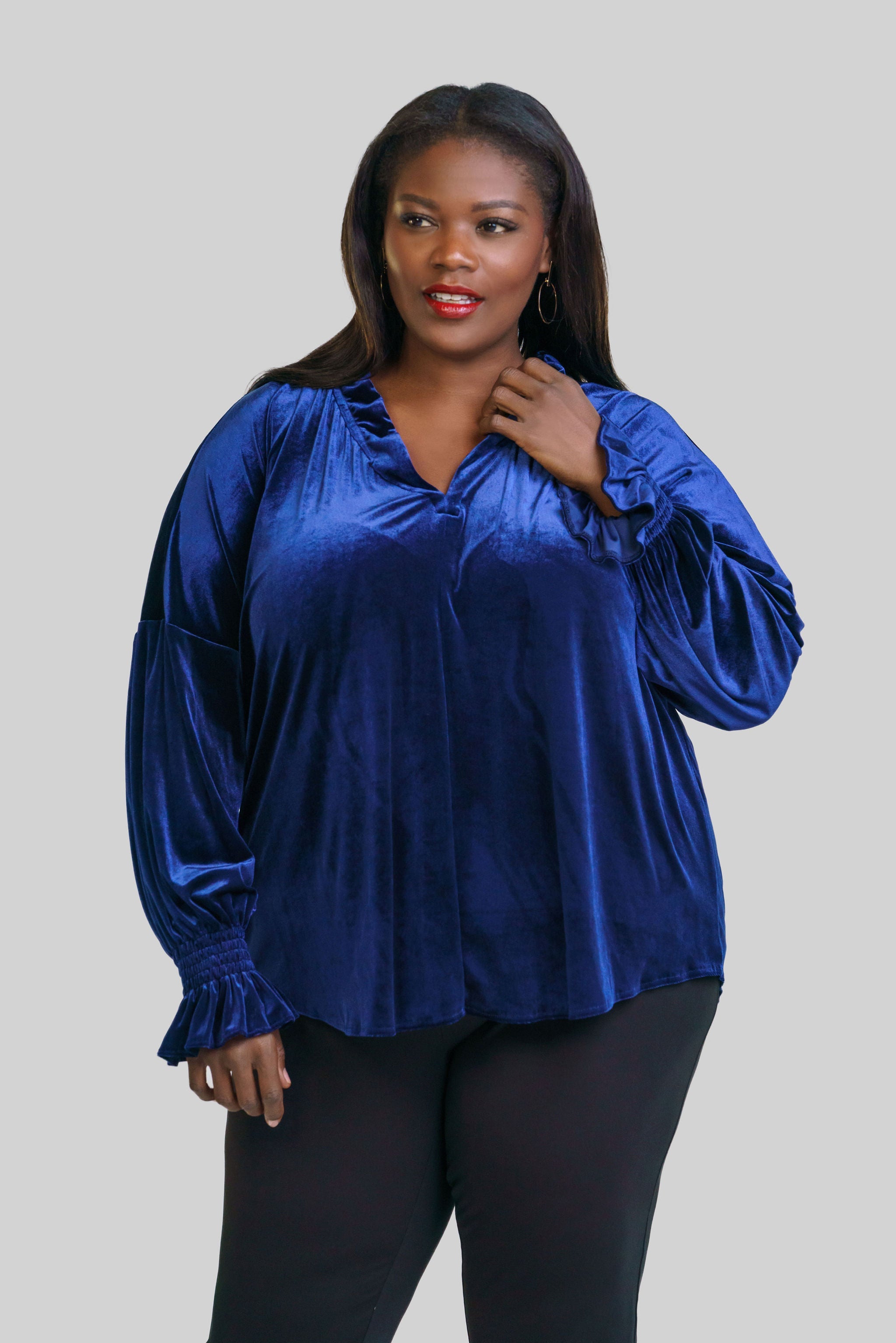 LONG SLEEVE CROSBY TOP in WHISPER WEIGHT VELVET plus-size - AMOUR781