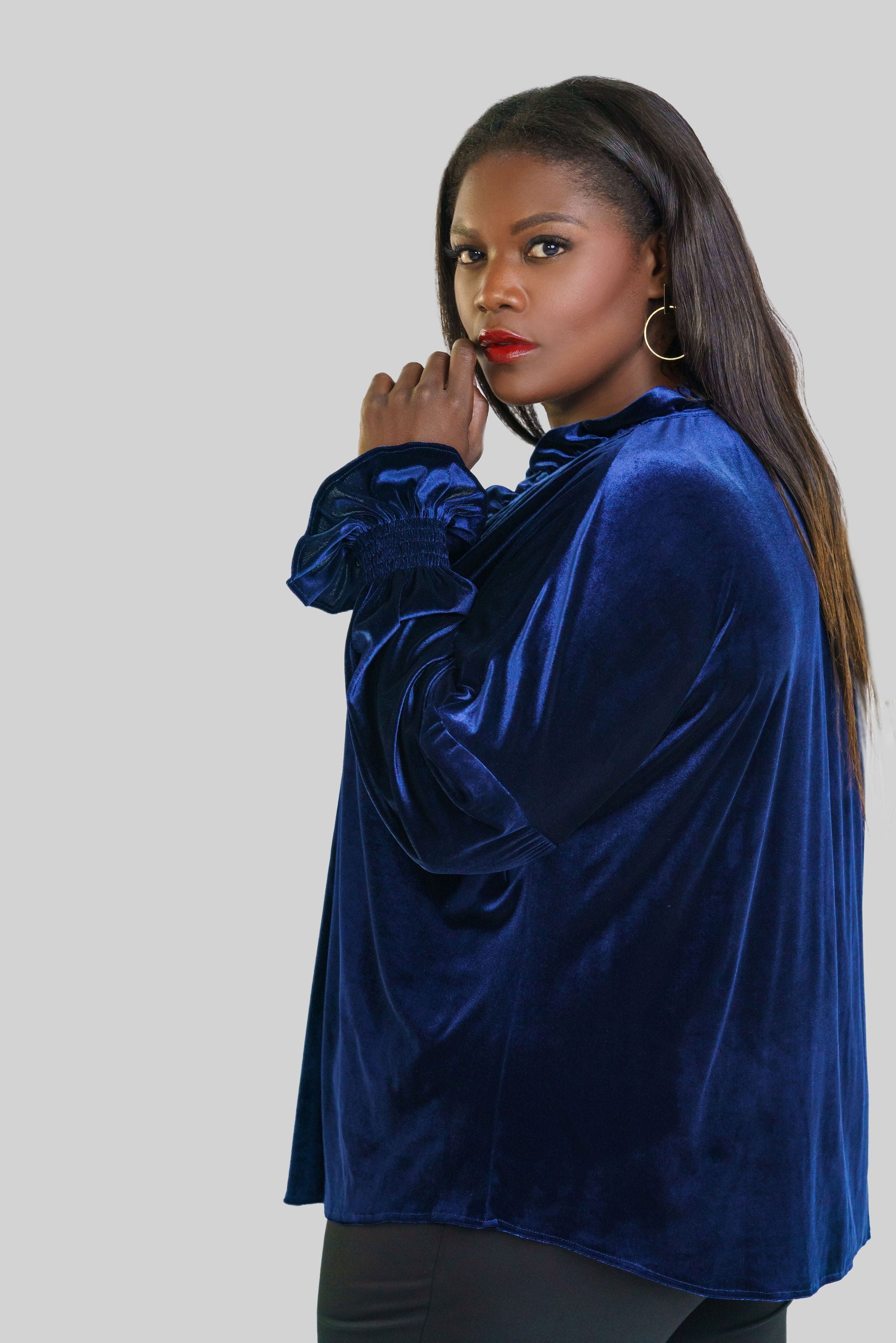 LONG SLEEVE CROSBY TOP in WHISPER WEIGHT VELVET plus-size - AMOUR781