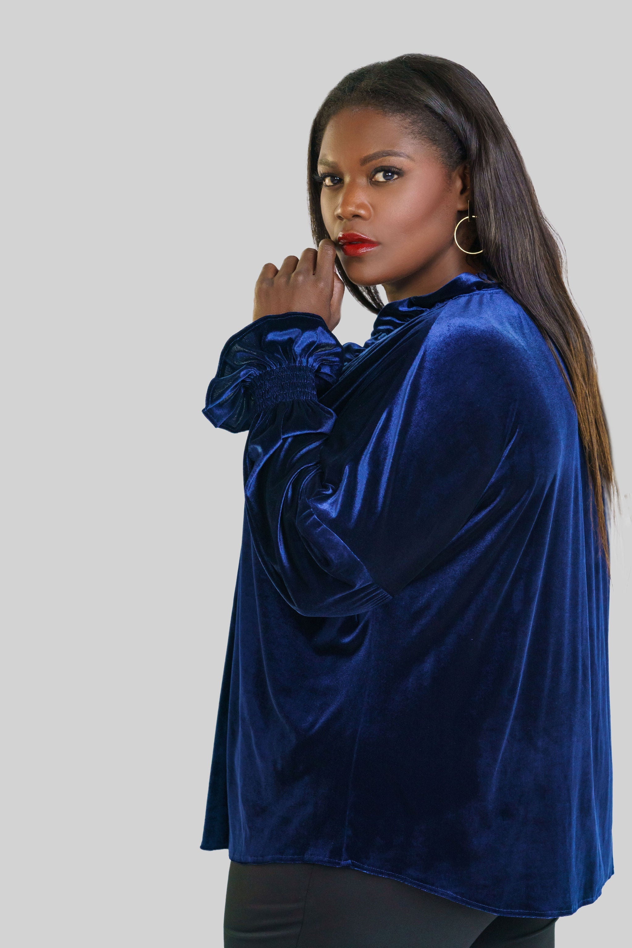 LONG SLEEVE CROSBY TOP in WHISPER WEIGHT VELVET plus-size - AMOUR781
