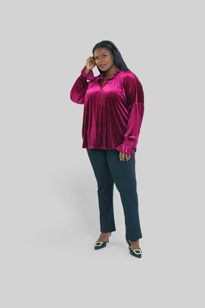 Long Sleeve Crosby Top Burgundy Whisperweight Velvet DESIGNED BY FINLEY