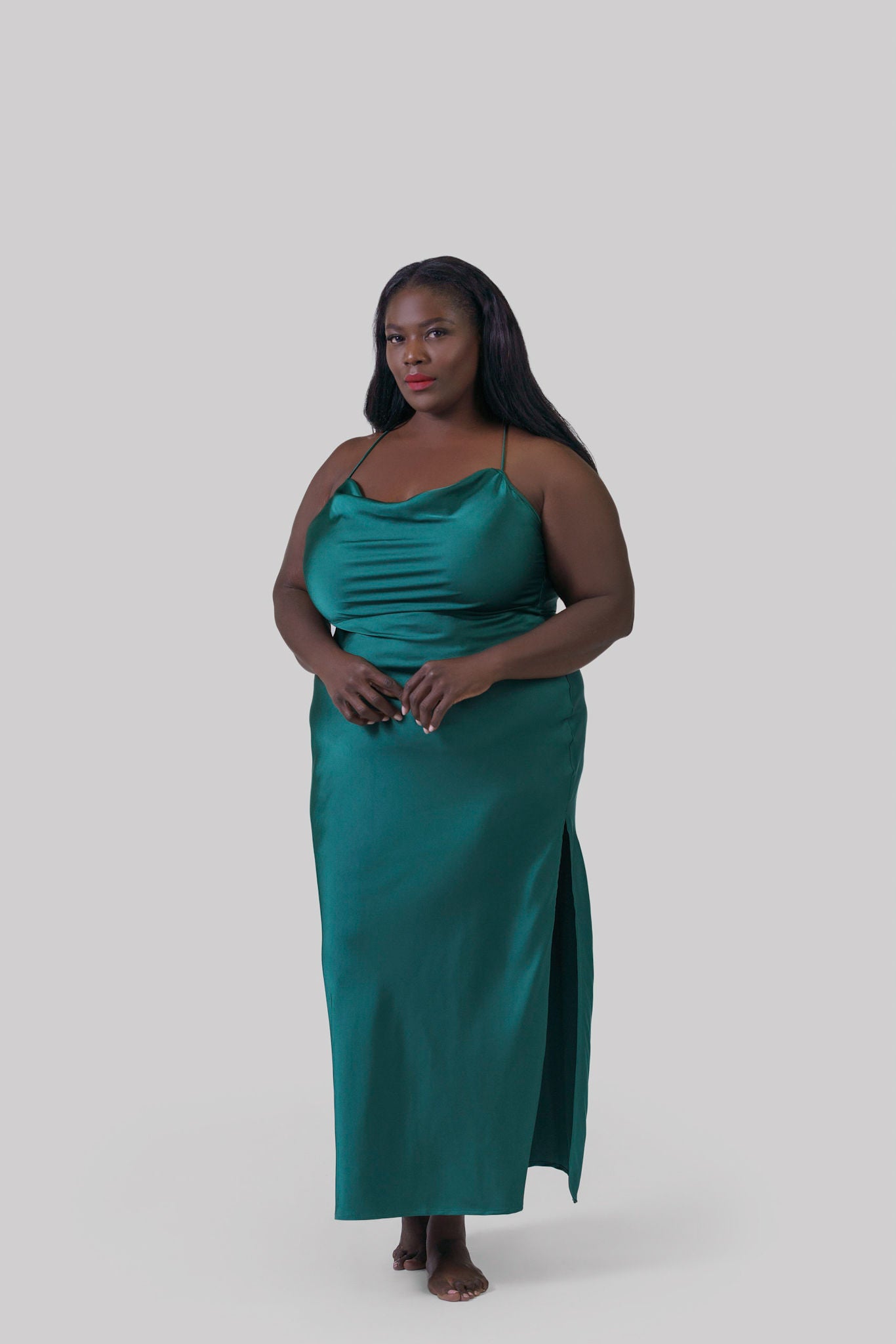 SATIN MAXI COWL SLIP plus-size - AMOUR781
