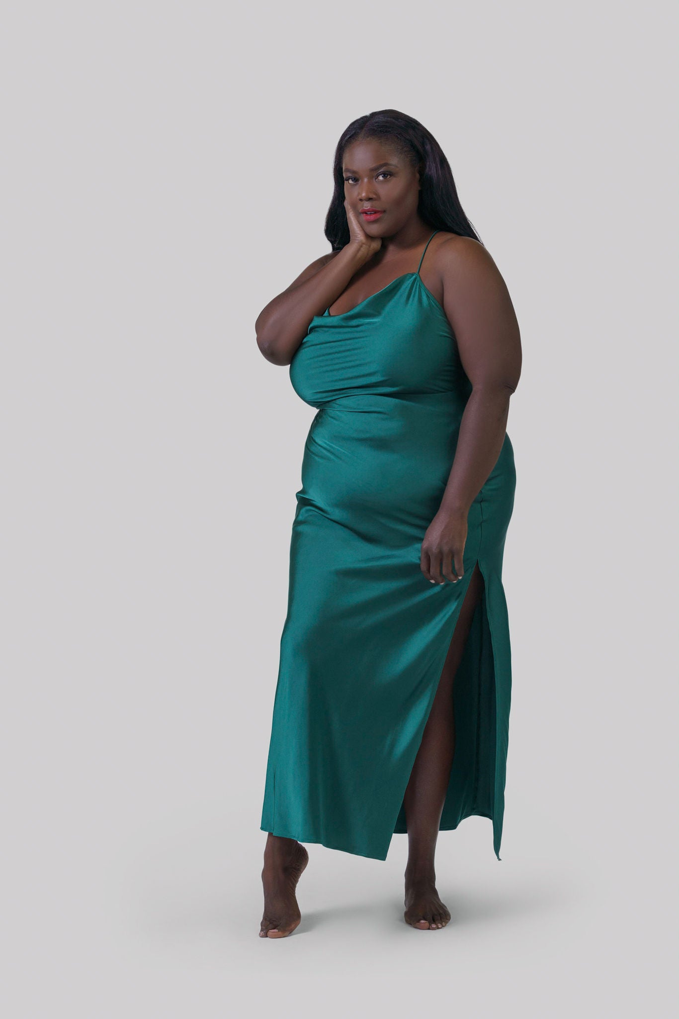 SATIN MAXI COWL SLIP plus-size - AMOUR781