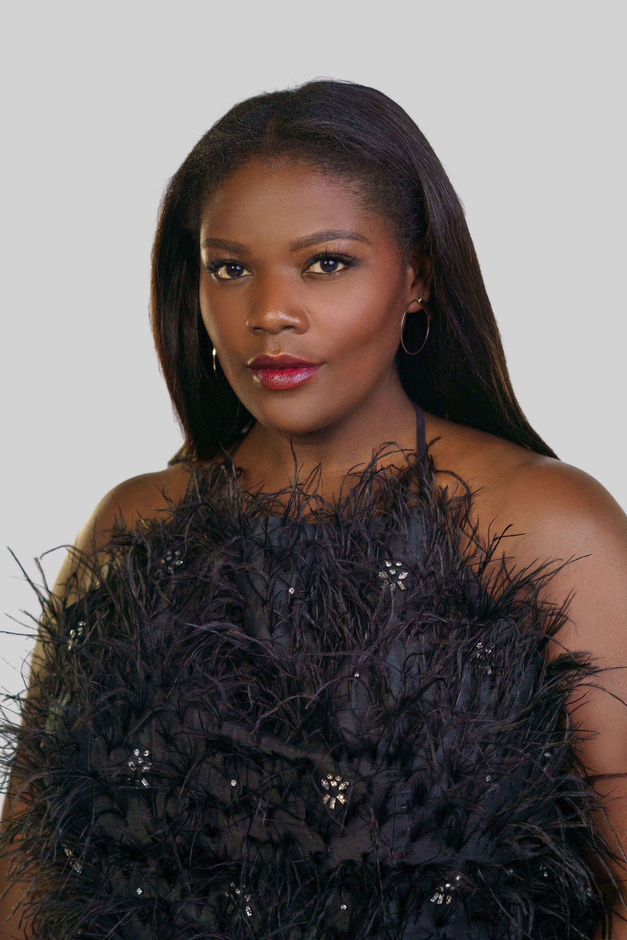 SALENA SATIN FEATHER TOP plus-size - AMOUR781