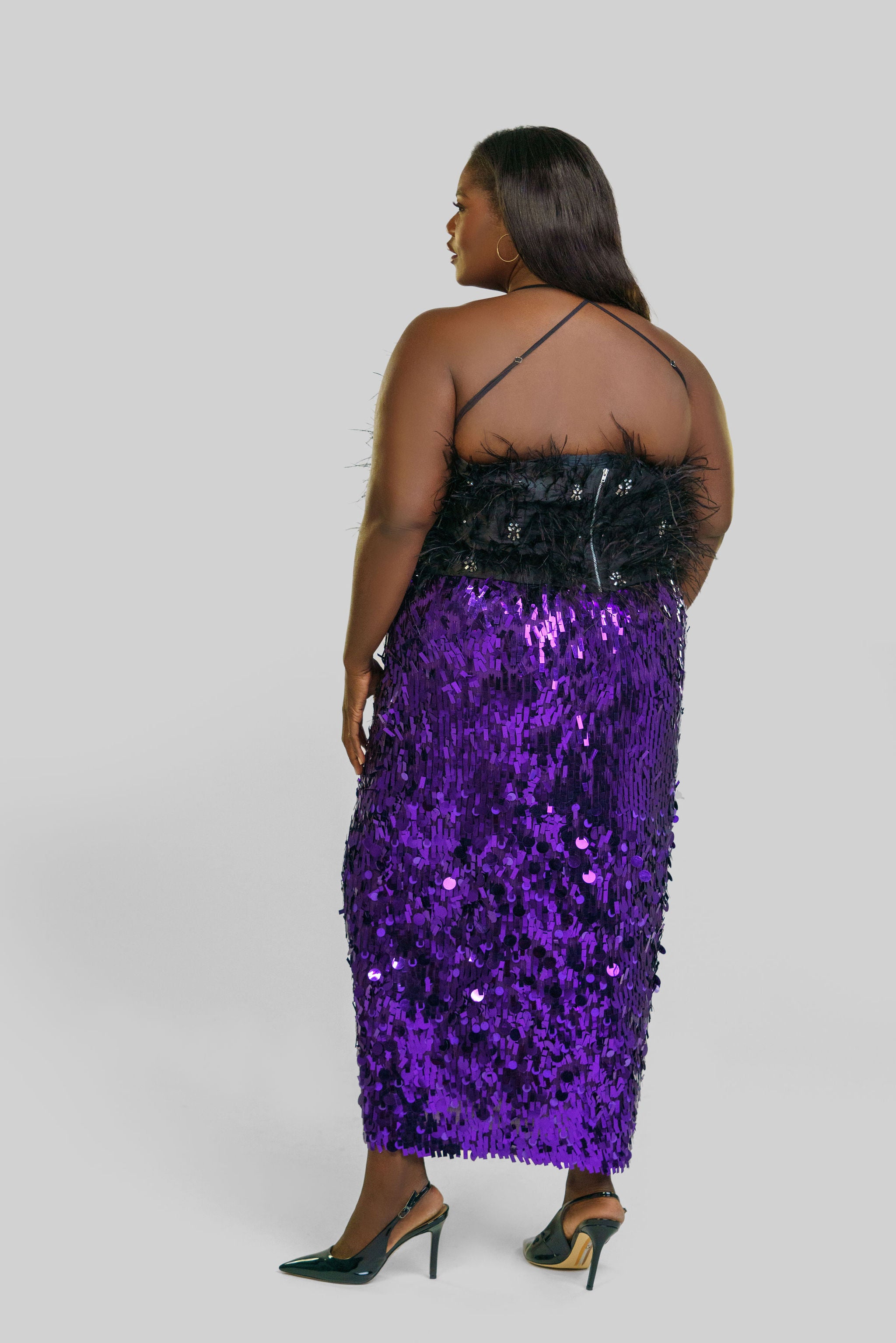 SALENA SATIN FEATHER TOP plus-size - AMOUR781