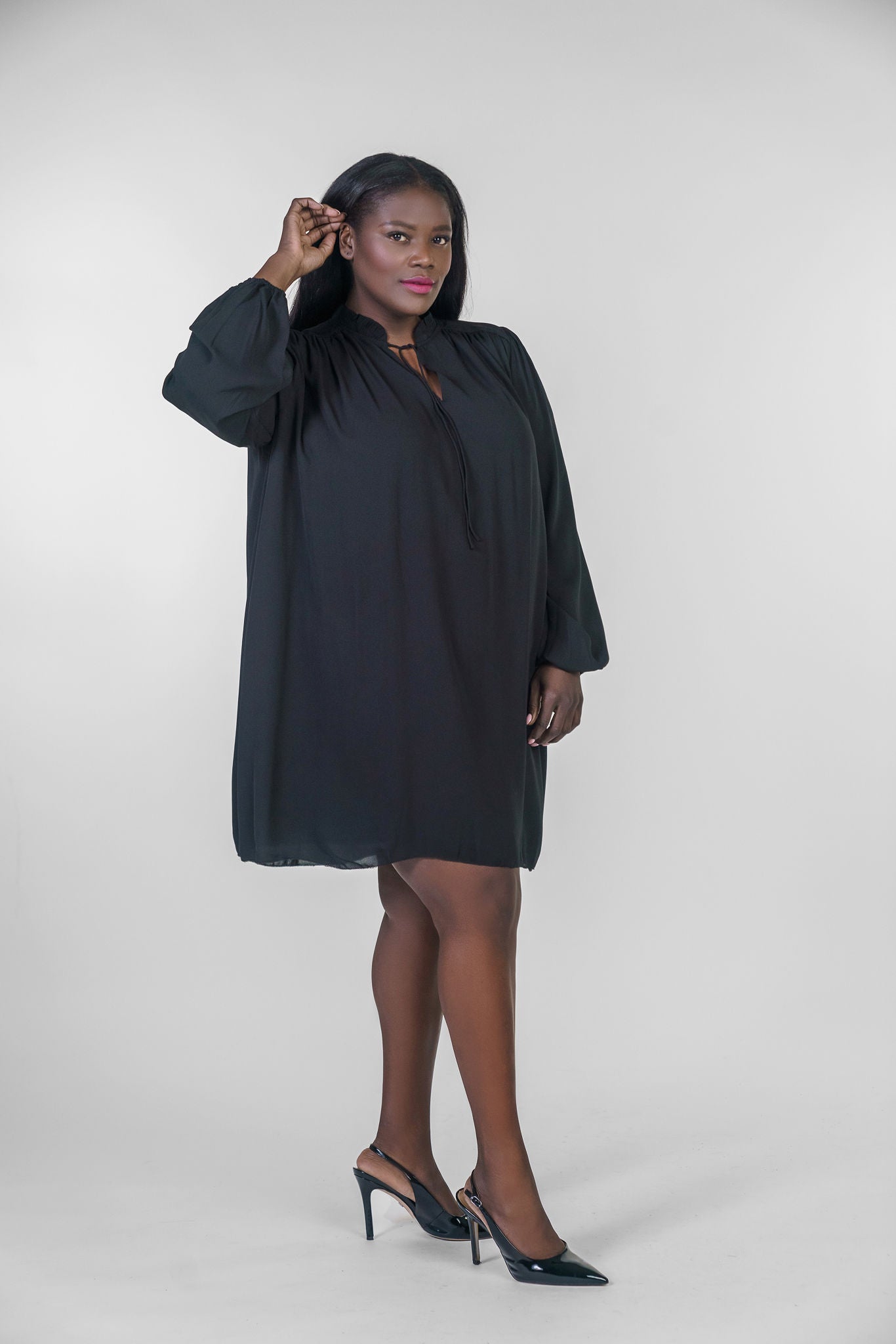 bishop sleeve black dress Elegant Long Dress with Bishop Sleeves