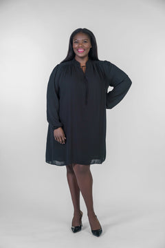 BISHOP SLEEVE TIE NECK DRESS plus-size - AMOUR781
