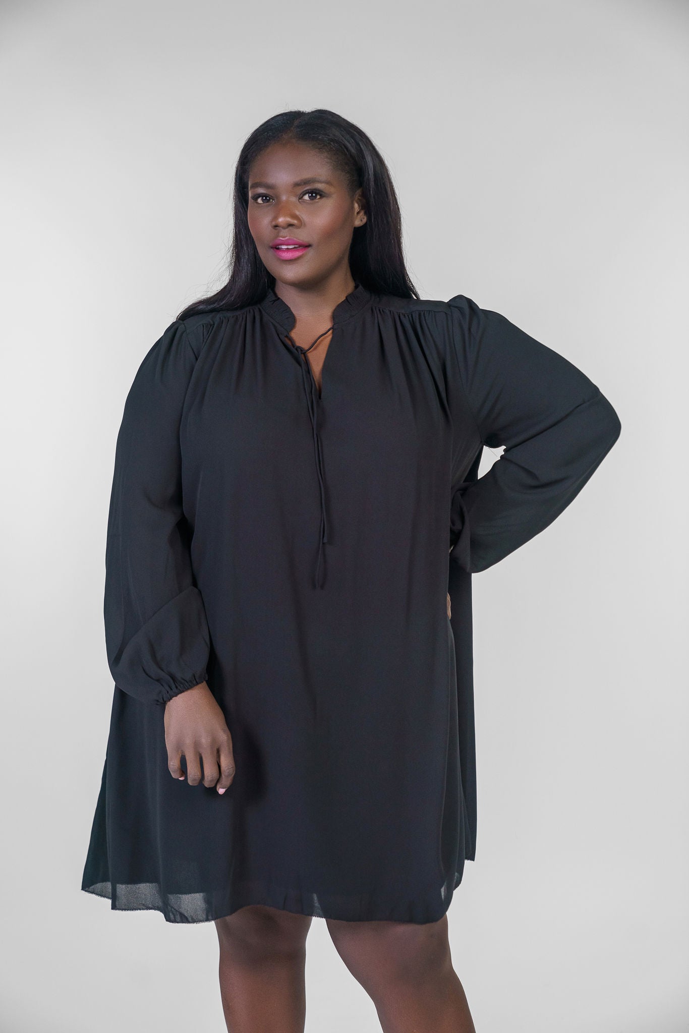 BISHOP SLEEVE TIE NECK DRESS, 22 / Black by Maree Pour Toi AMOUR781