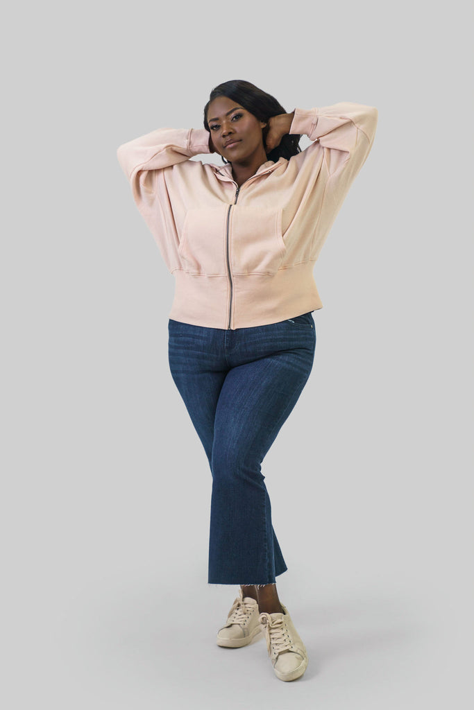 PEACH FLEECE HOODIE WITH TAPERED SLEEVES - AMOUR781