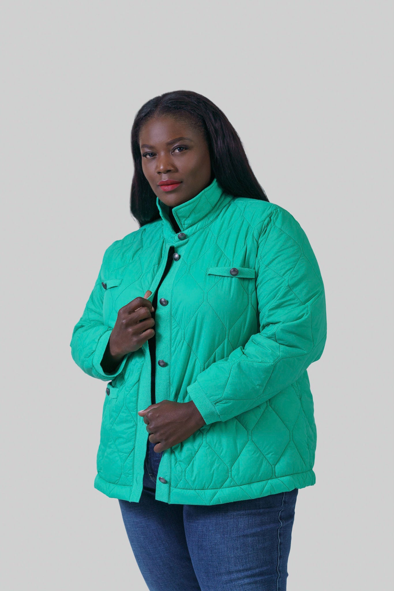 KNIT TRIM PUFFER JACKET plus-size - AMOUR781