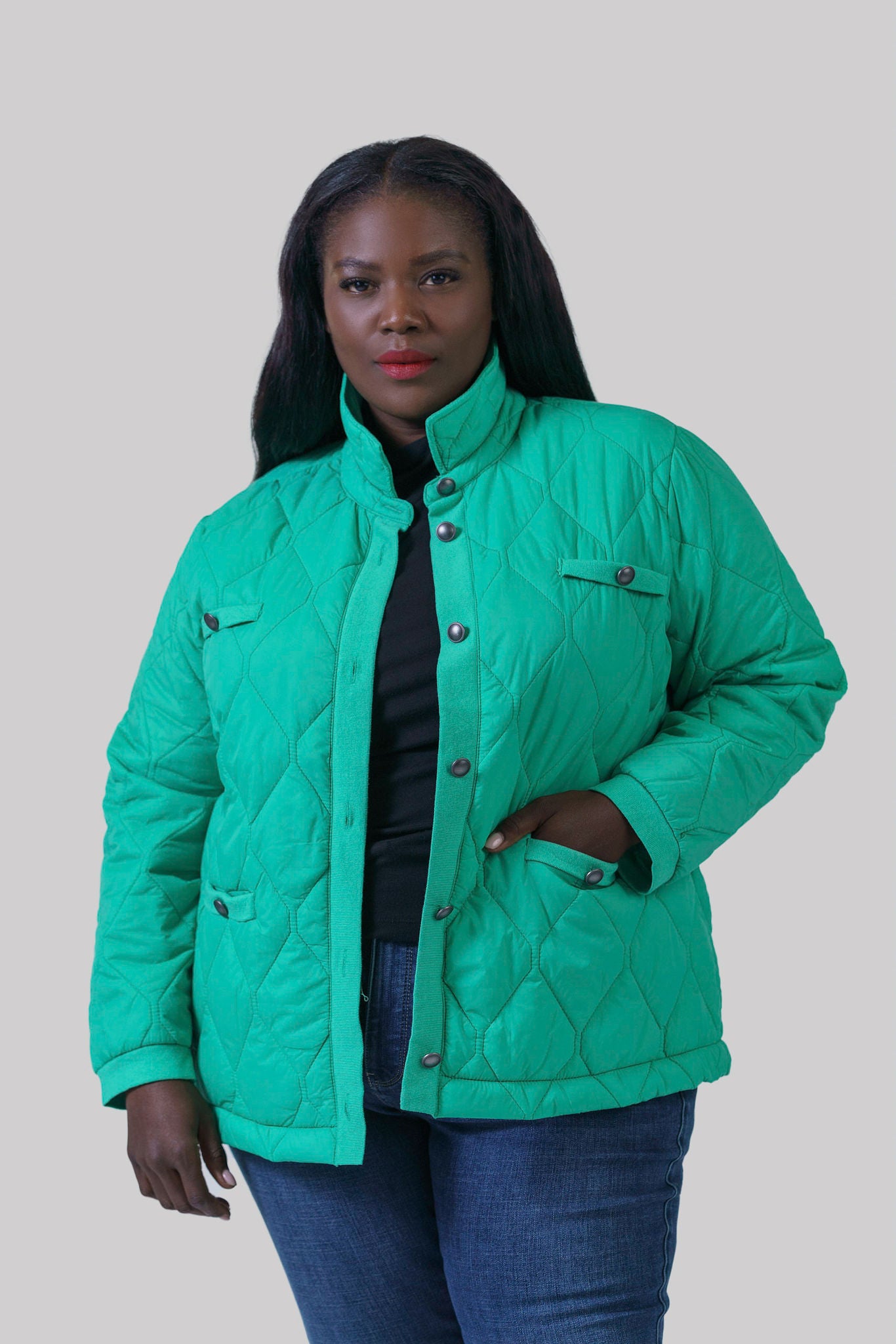 KNIT TRIM PUFFER JACKET plus-size - AMOUR781