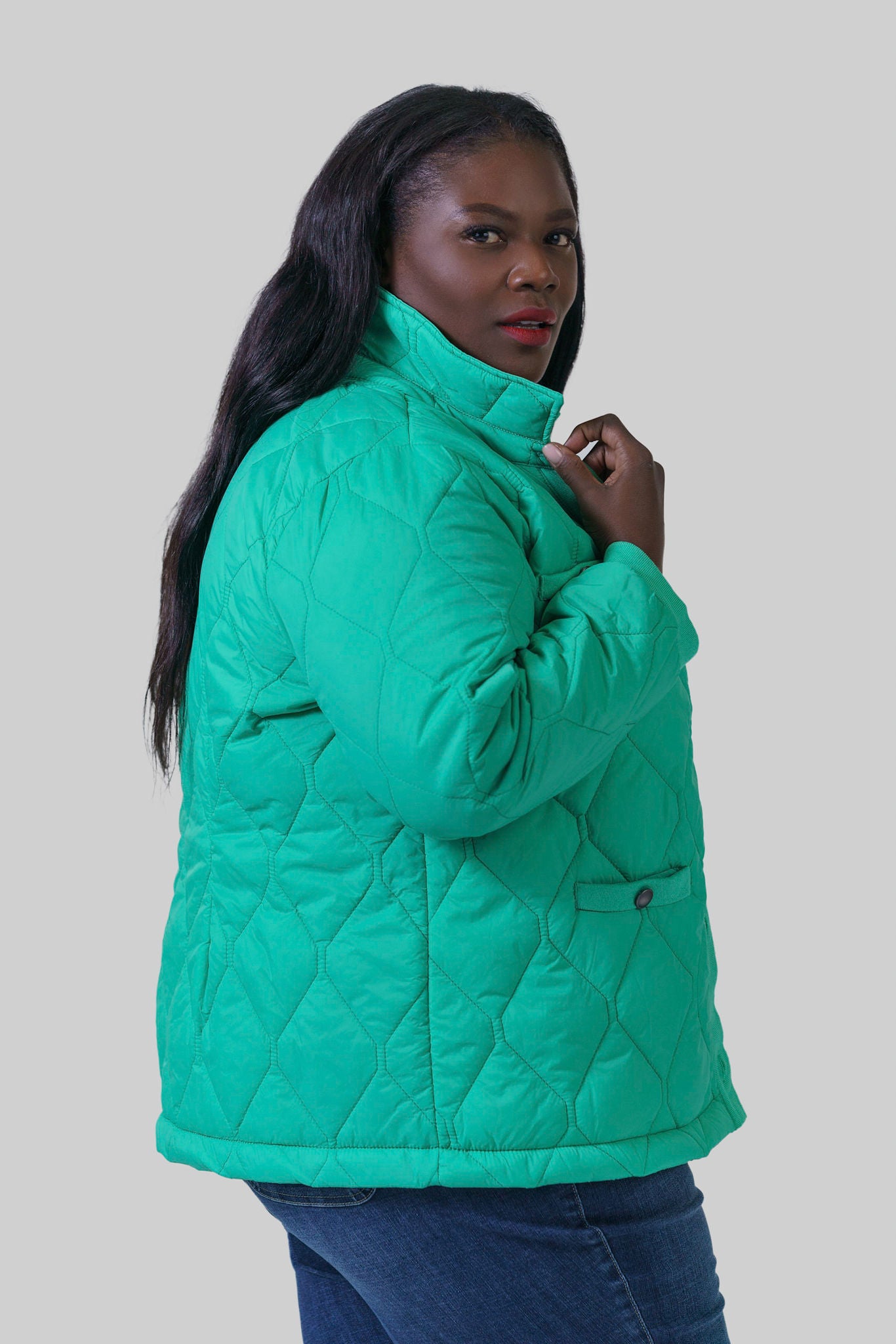 KNIT TRIM PUFFER JACKET plus-size - AMOUR781