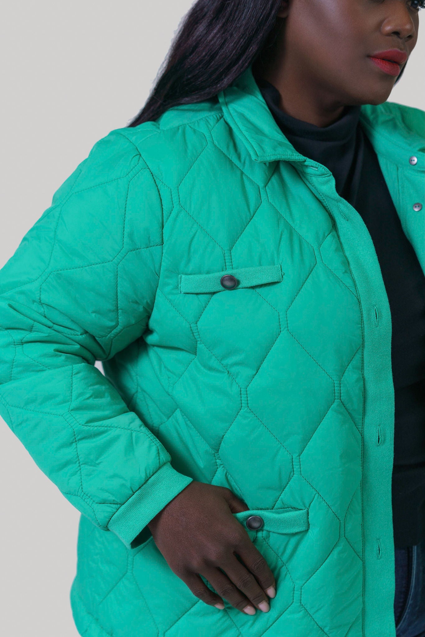 KNIT TRIM PUFFER JACKET plus-size - AMOUR781