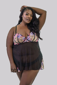 NADIA EMBROIDERED BABYDOLL plus-size - AMOUR781