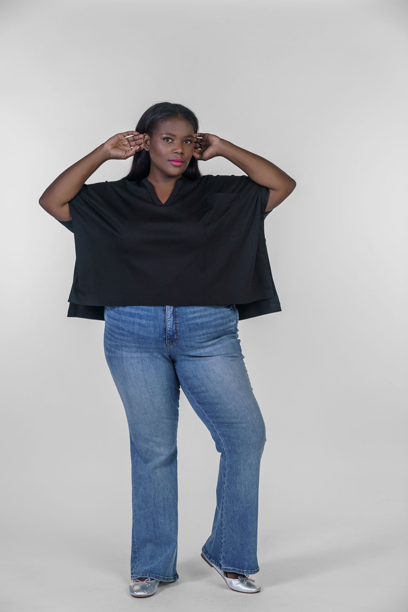 V-NECK ONE POCKET DOLMAN TEE plus-size - AMOUR781