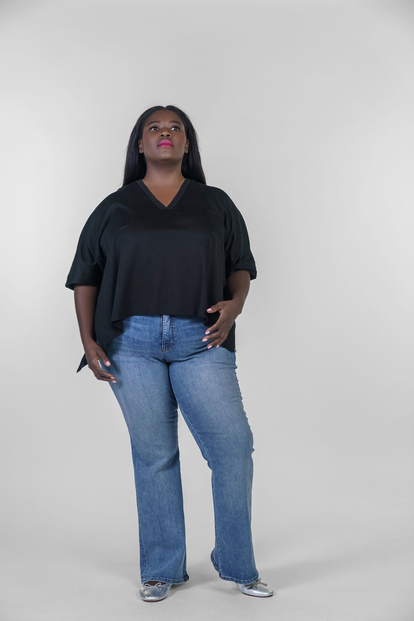 V-NECK ONE POCKET DOLMAN TEE plus-size - AMOUR781