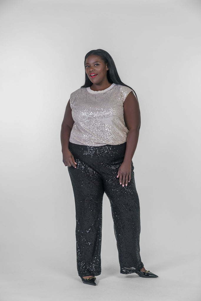 SEQUIN SEMI FLARED PANTS - AMOUR781