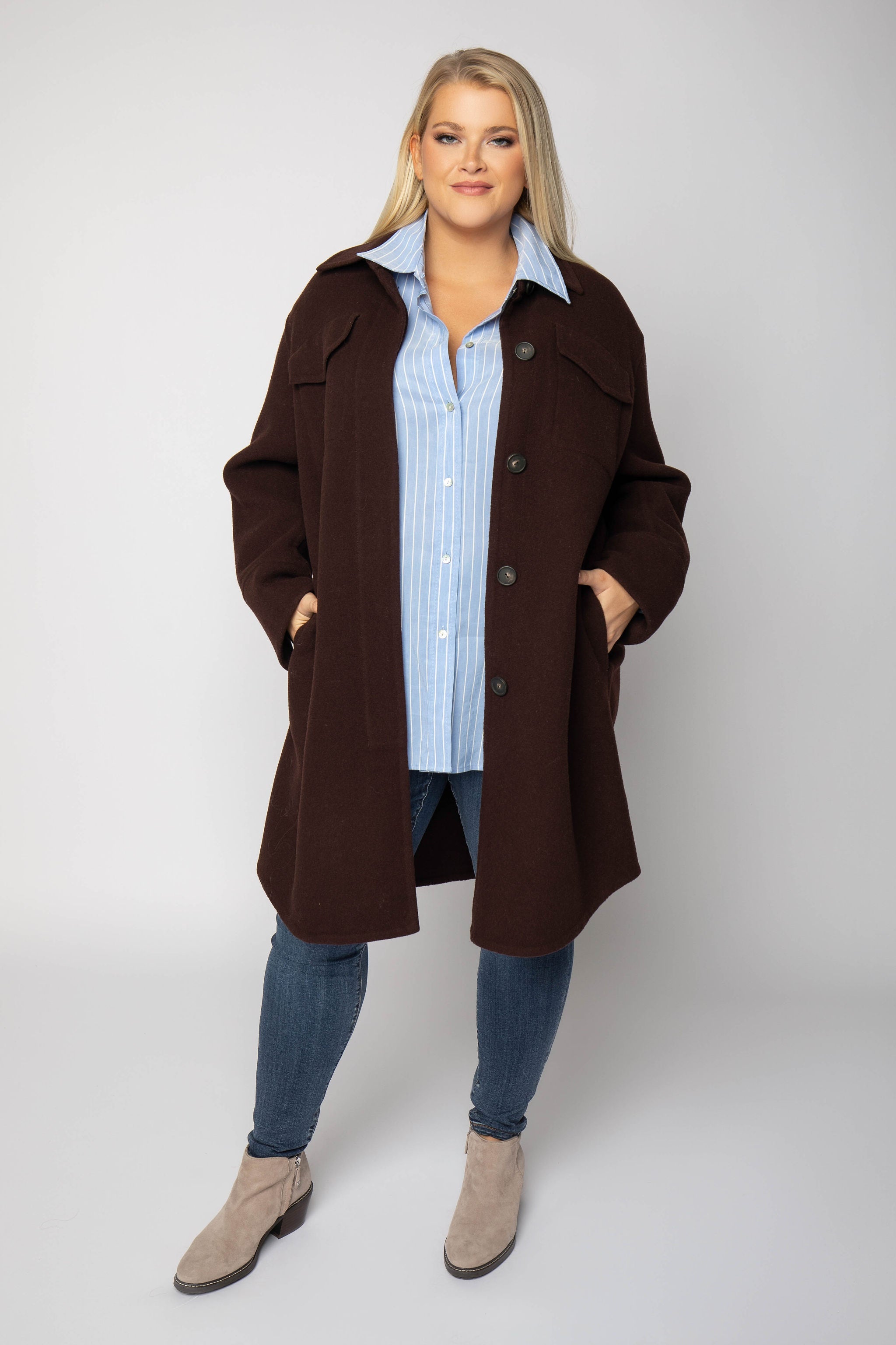 BRUSHED WOOL SHIRT COAT plus-size - AMOUR781