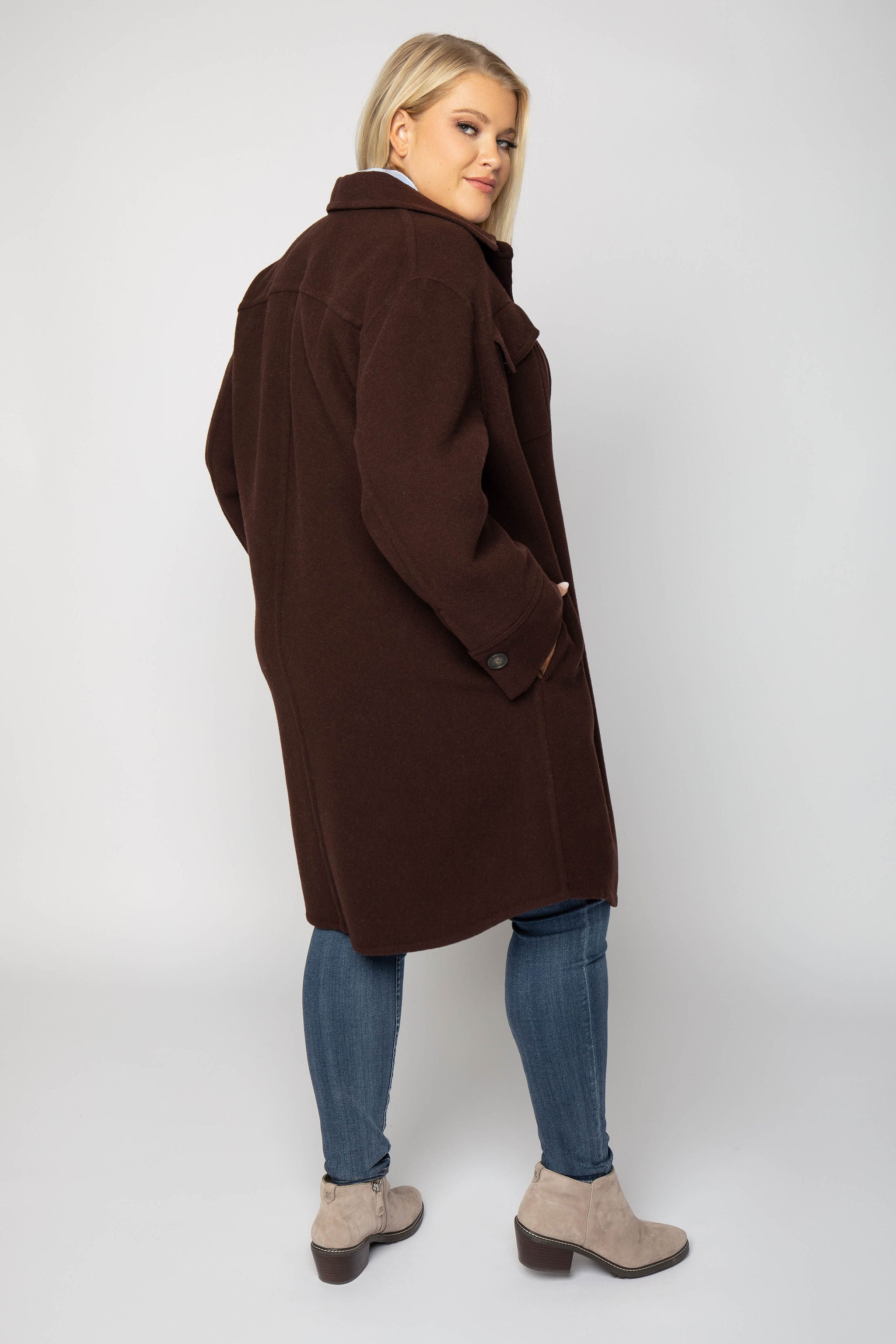 BRUSHED WOOL SHIRT COAT plus-size - AMOUR781