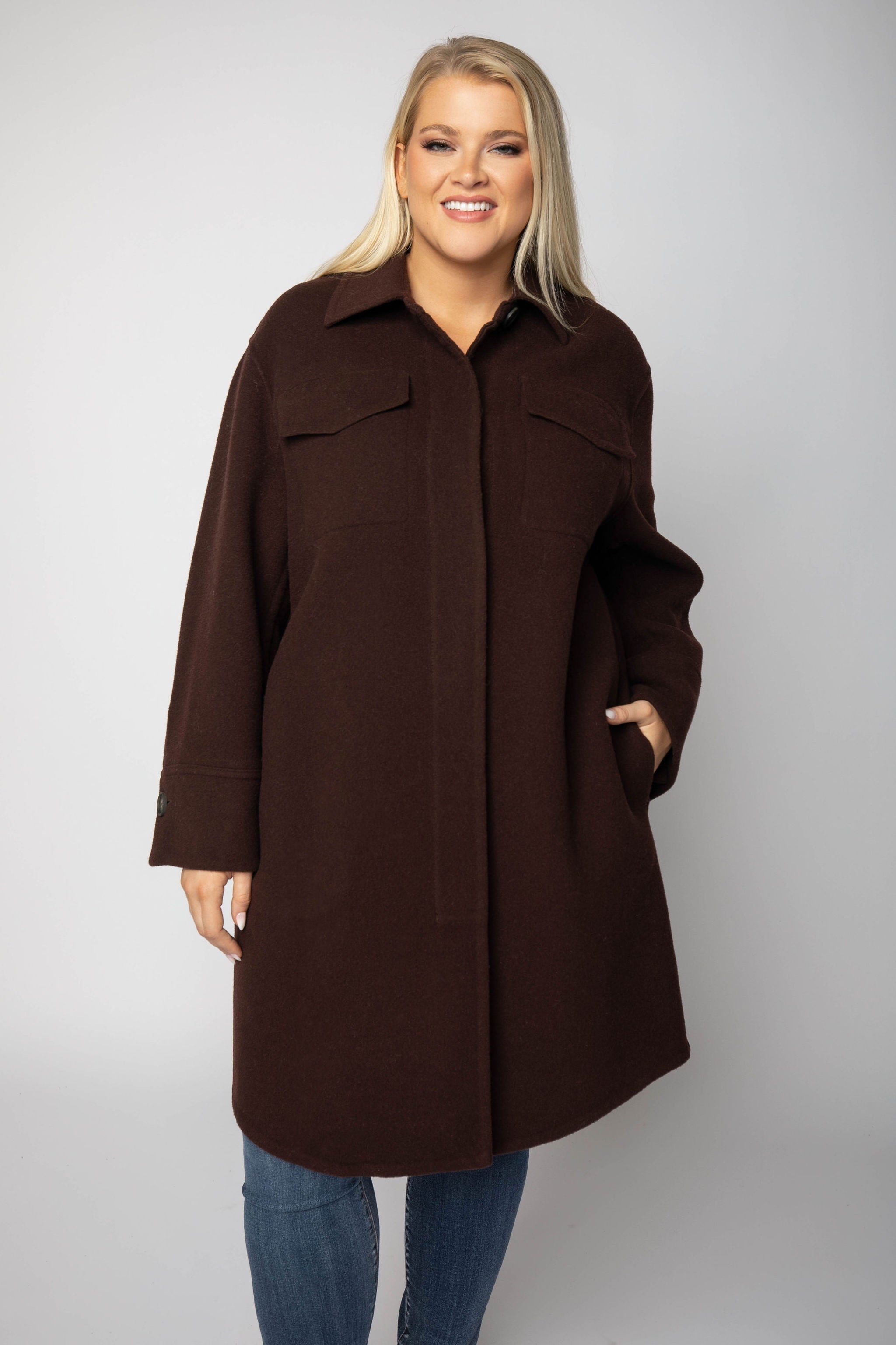 BRUSHED WOOL SHIRT COAT plus-size - AMOUR781