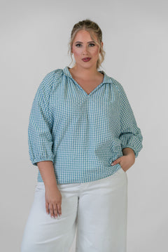 FLOATY BLOUSON-SLEEVE SEERSUCKER TOP plus-size - AMOUR781