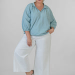 FLOATY BLOUSON-SLEEVE SEERSUCKER TOP plus-size - AMOUR781