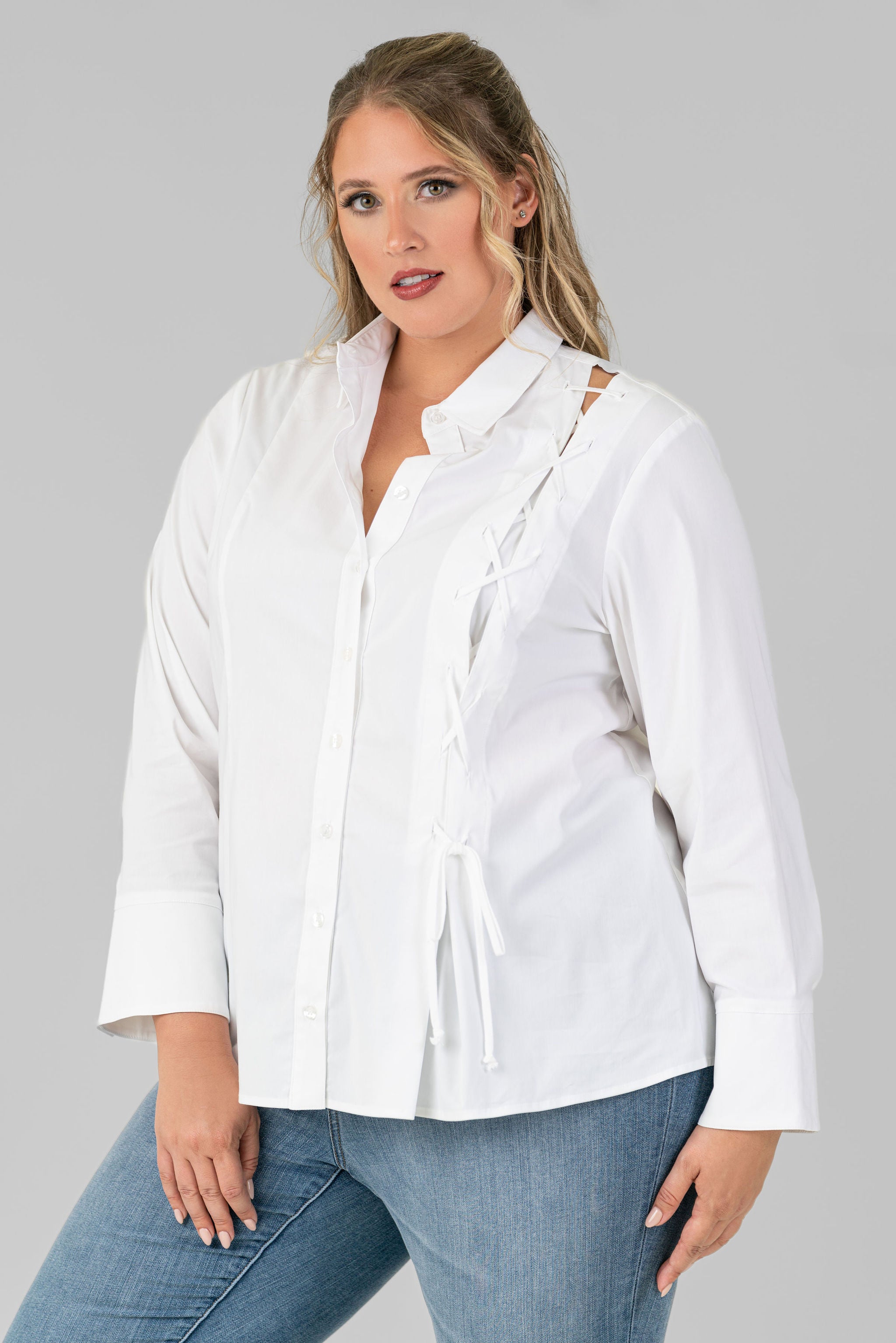 NAOMI LACE UP TOP plus-size - AMOUR781