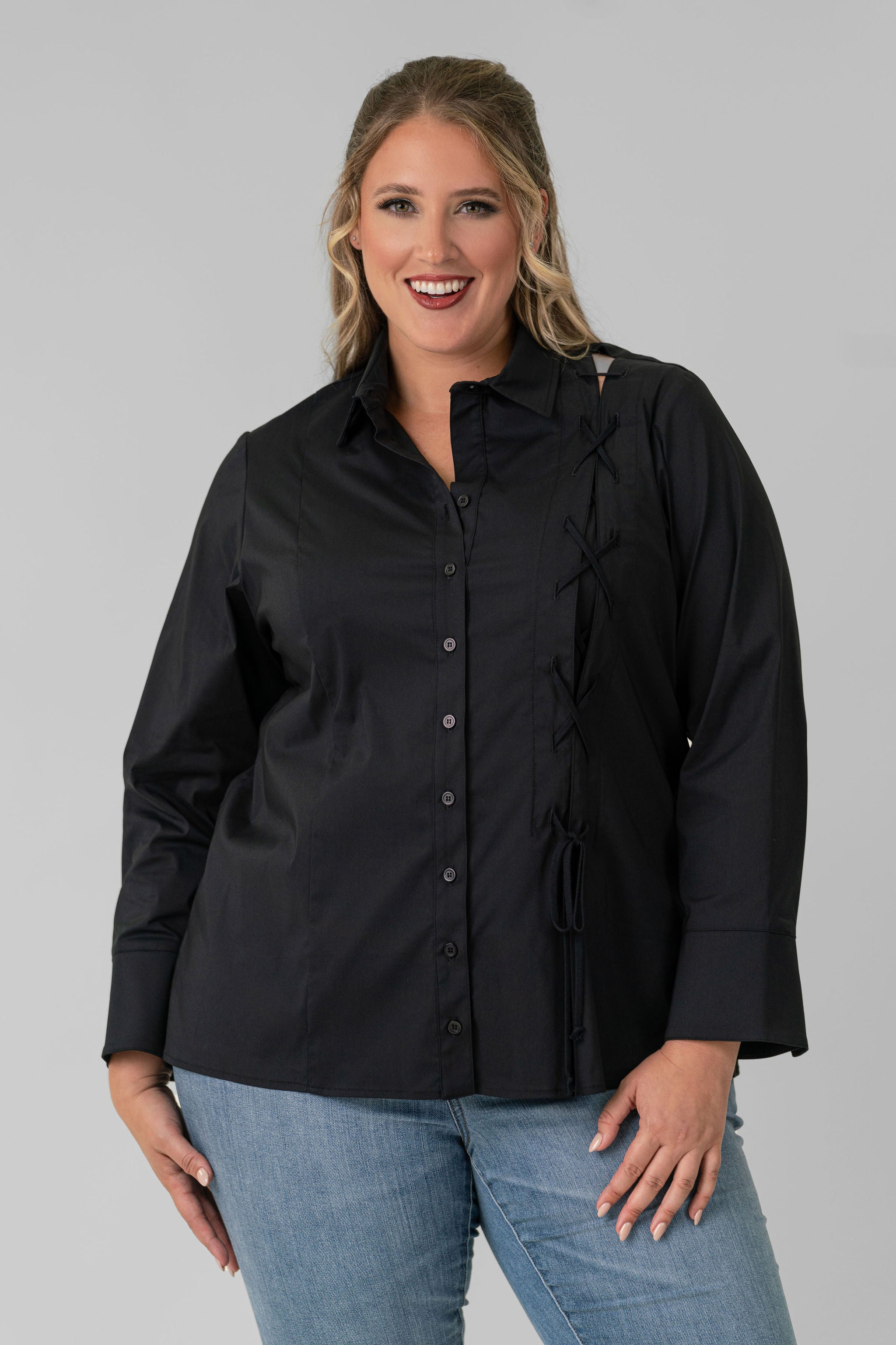 NAOMI LACE UP TOP plus-size - AMOUR781