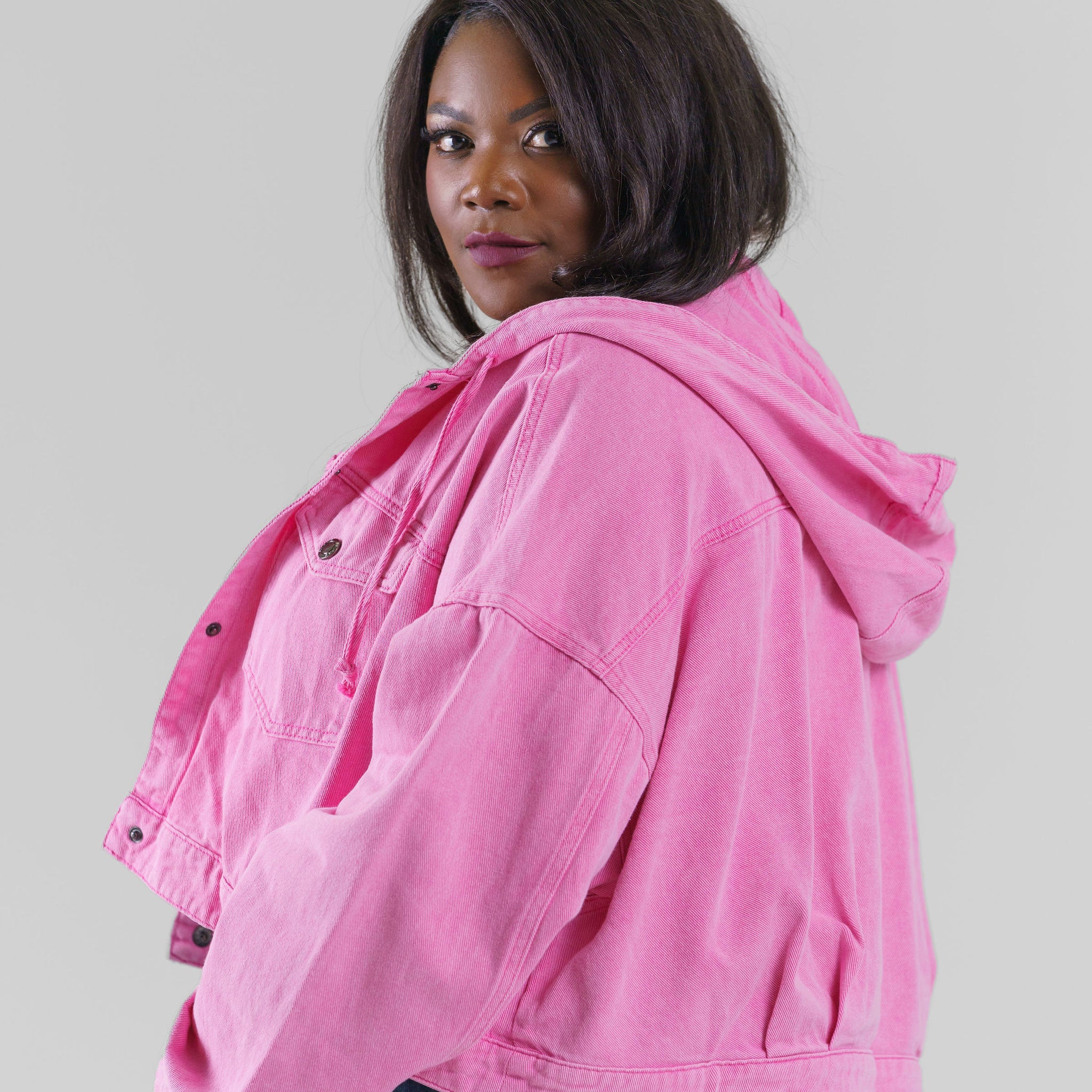 SOLID TWILL WASHED HOODIE JACKET plus-size - AMOUR781