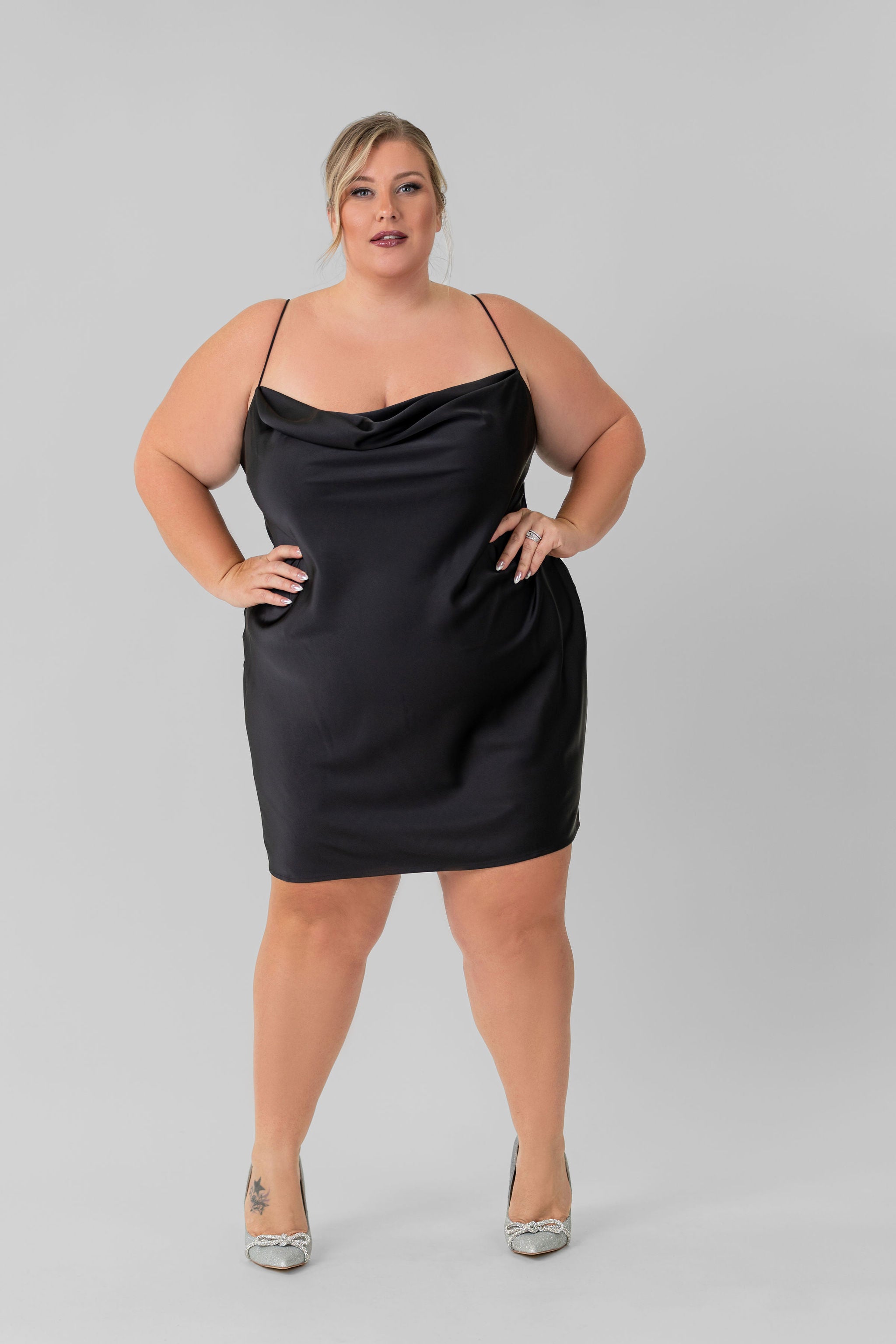 SATIN MINI SLIP DRESS plus-size - AMOUR781