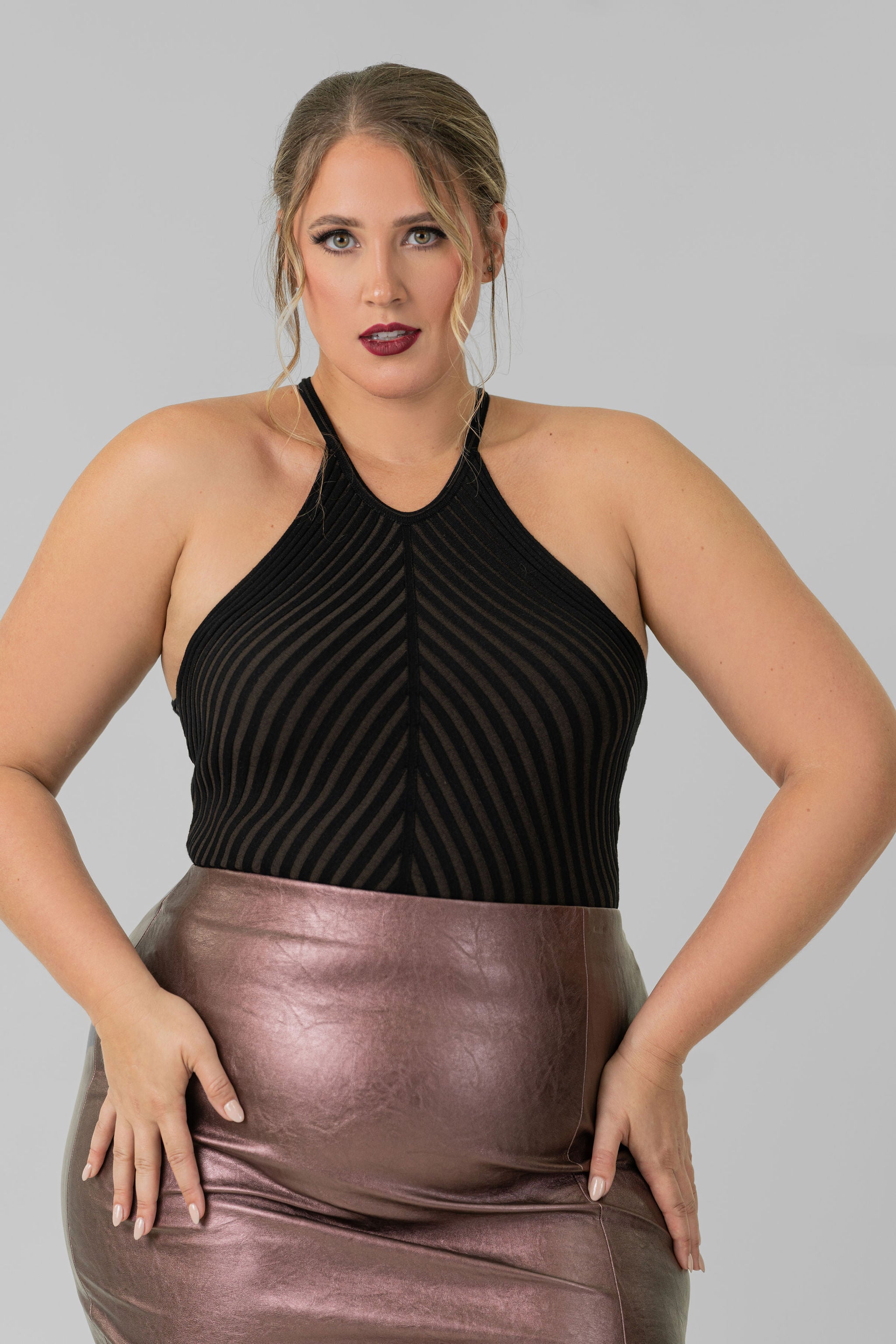 SOFT RIBBED HALTER BODYSUIT plus-size - AMOUR781