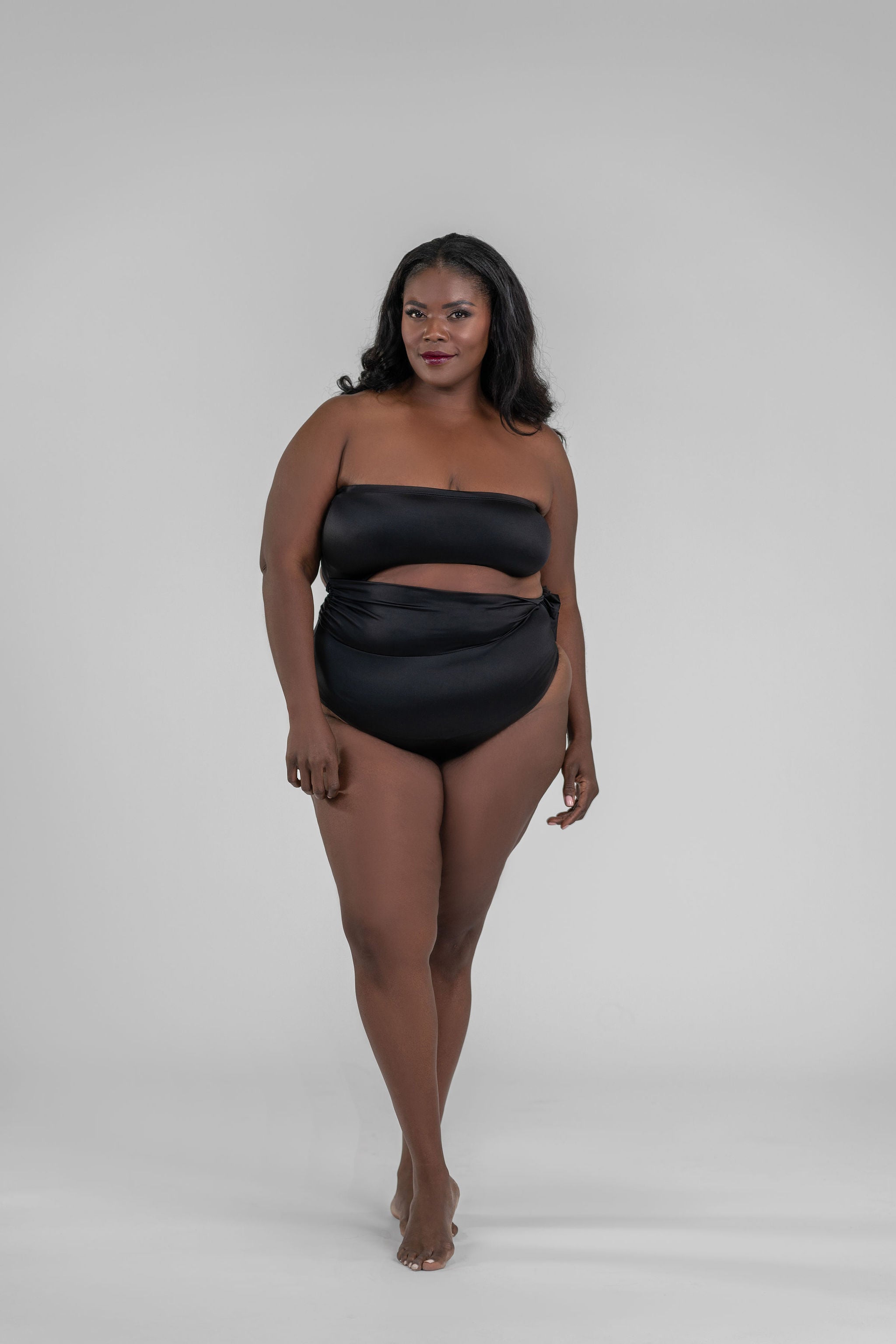 SATIN SIDE TIE CUT OUT SWIMSUIT - AMOUR781