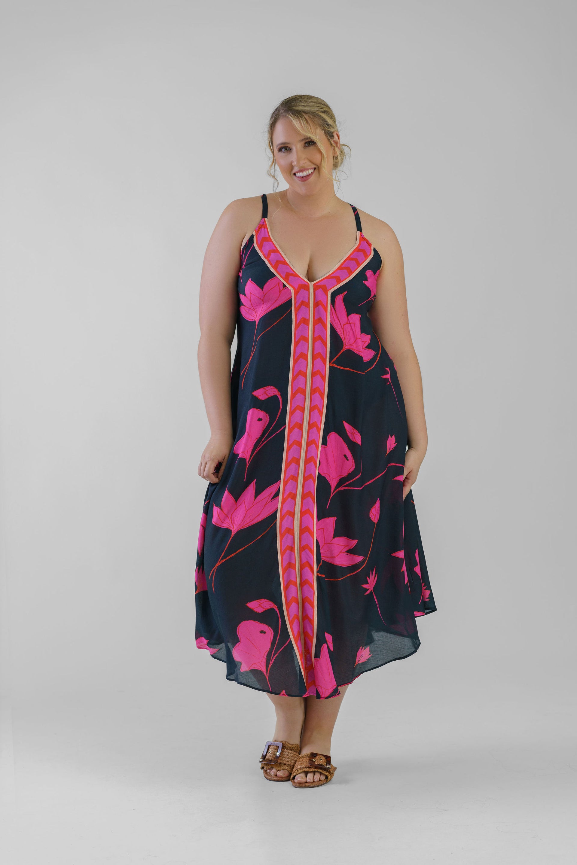 plus size halter formal dress Plus Size Mother of the Bride A-Line/Princess Halter Dress with 3/4 Sleeves and Ruffles Floor-Length main image 1